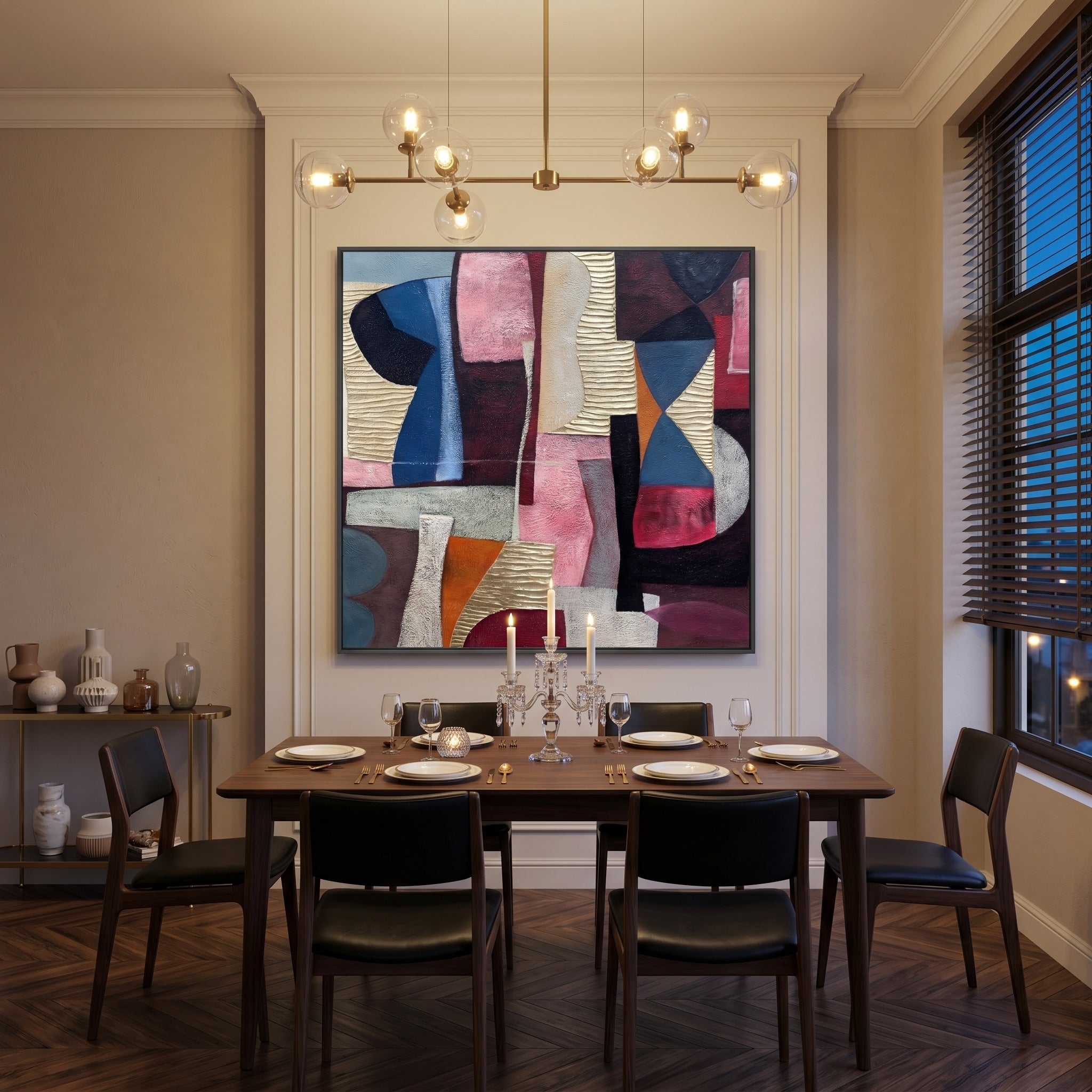 Tactile Geometry – Mid-Century Retro Geometric Plaster Textured Canvas | Modern Vintage Living Room Wall Art
