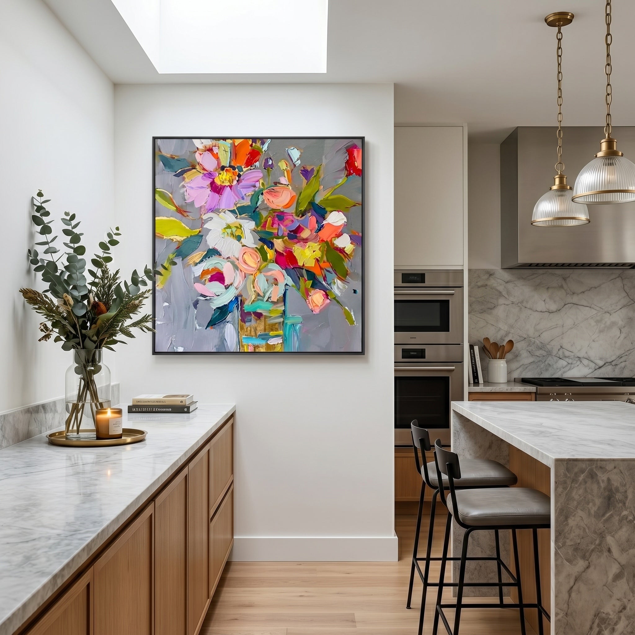 Vibrant Rhapsody – Modern Colorful Abstract Floral Oil Painting | Creative Textured Bedroom Art