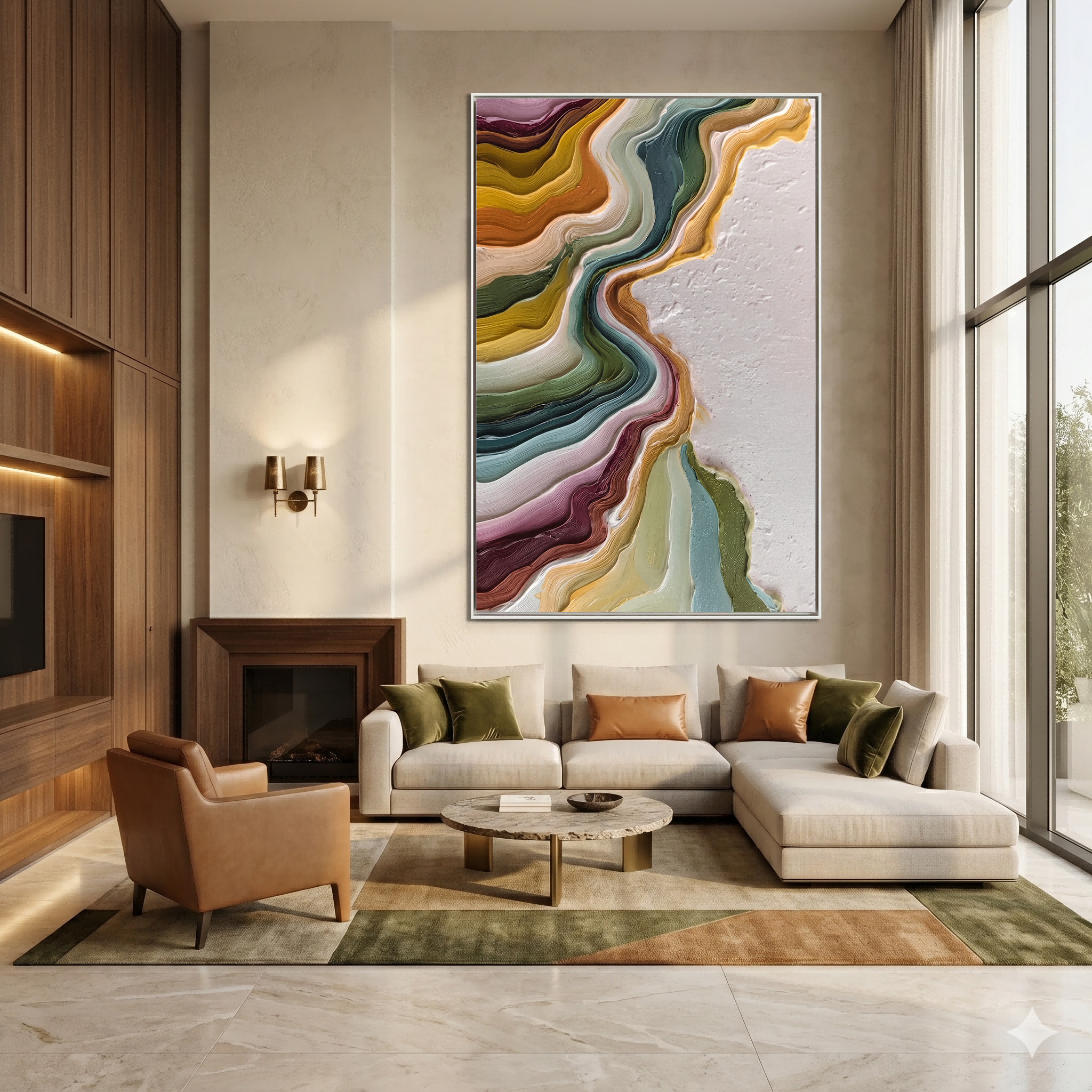 Luminous Narrative – Wabi-sabi Heavy Impasto Abstract Painting | Modern Minimalist Living Room Art