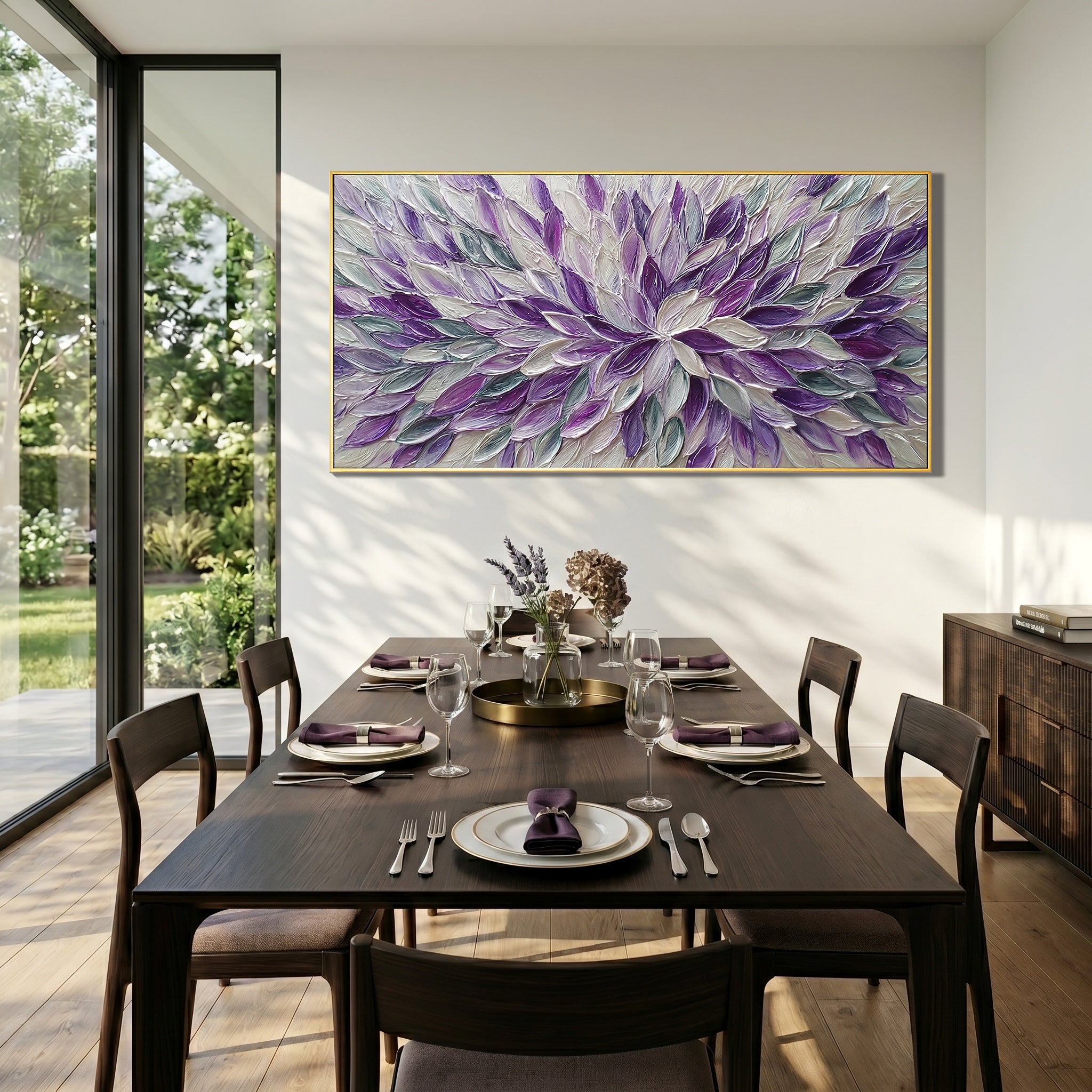 Lavender Whirl – Modern Impasto Abstract Oil Painting | Textured Floral Panorama Living Room Art