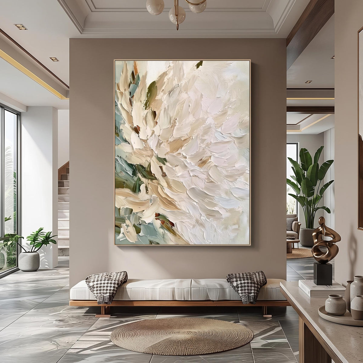 White Petals Catch Light – White Floral Painting | Textured Vertical Wall Art