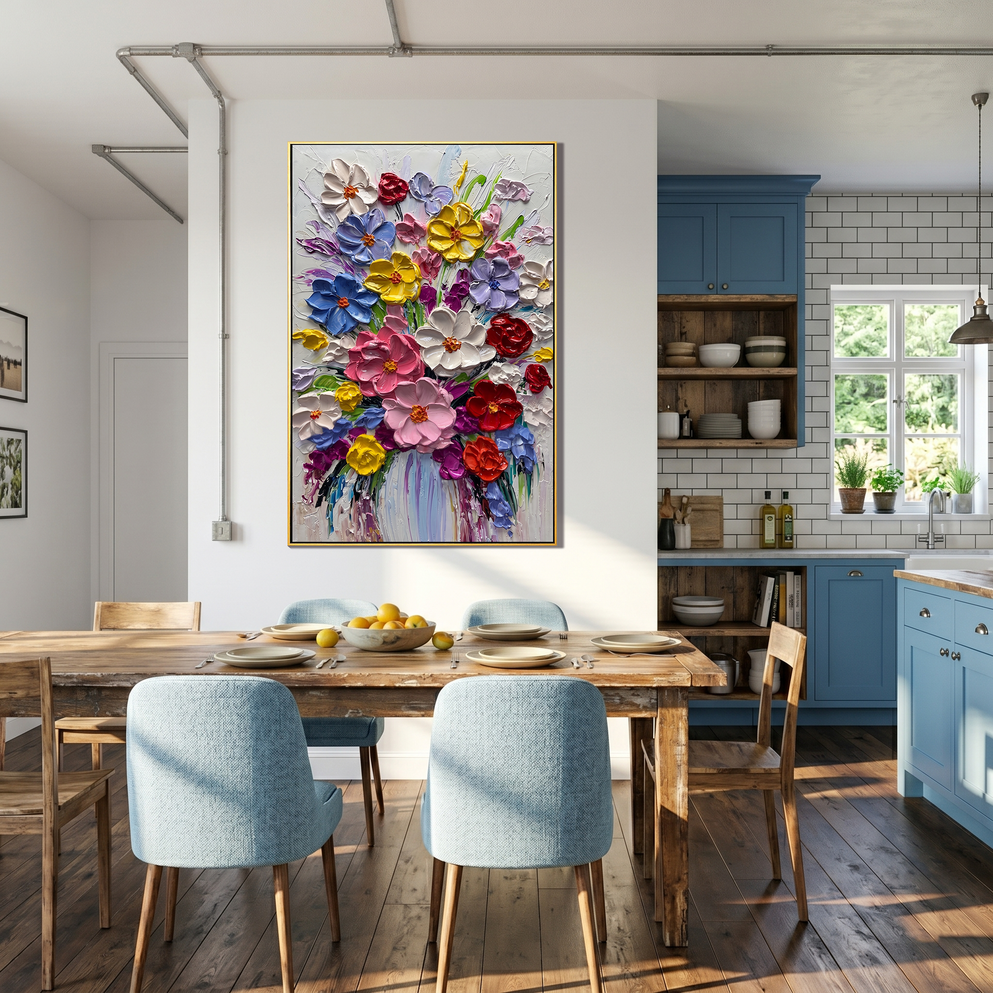 Poetry of Blooms – Modern Impasto Floral Art | Healing Multicolored Living Room & Dining Wall Decor