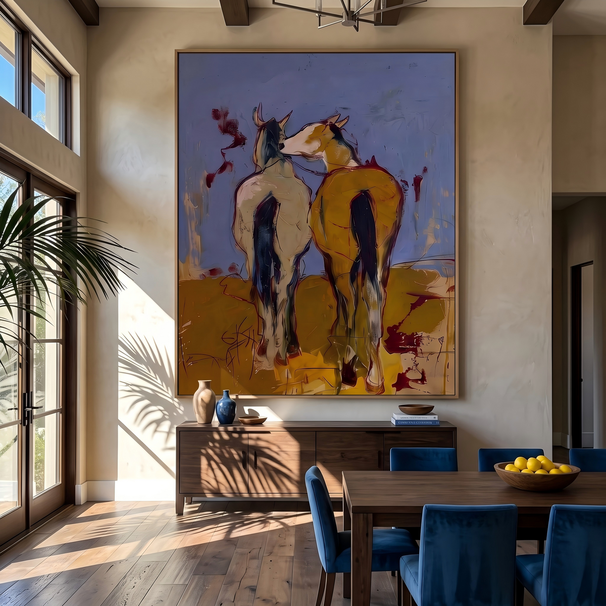 Wild Companions Cross Twilight – Pop Art Western Riders Painting | Colorful Vertical Wall Art
