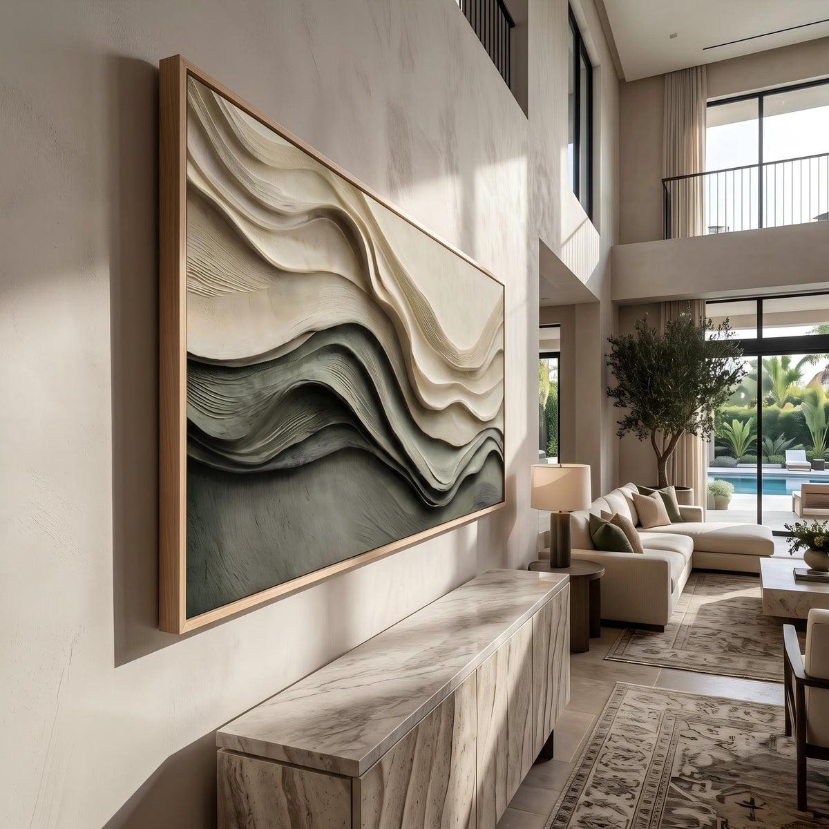 Shadow Ridges in Motion – Gray Black Layered Abstract Painting | Textured Horizontal Wall Art