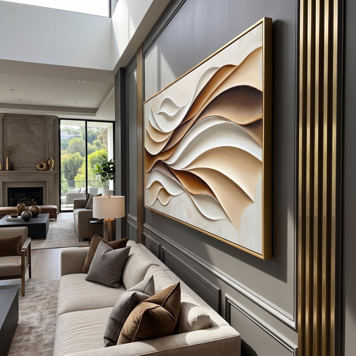 Sand Waves in Relief – Cream Brown Layered Abstract Painting | Wabi-Sabi Horizontal Wall Art