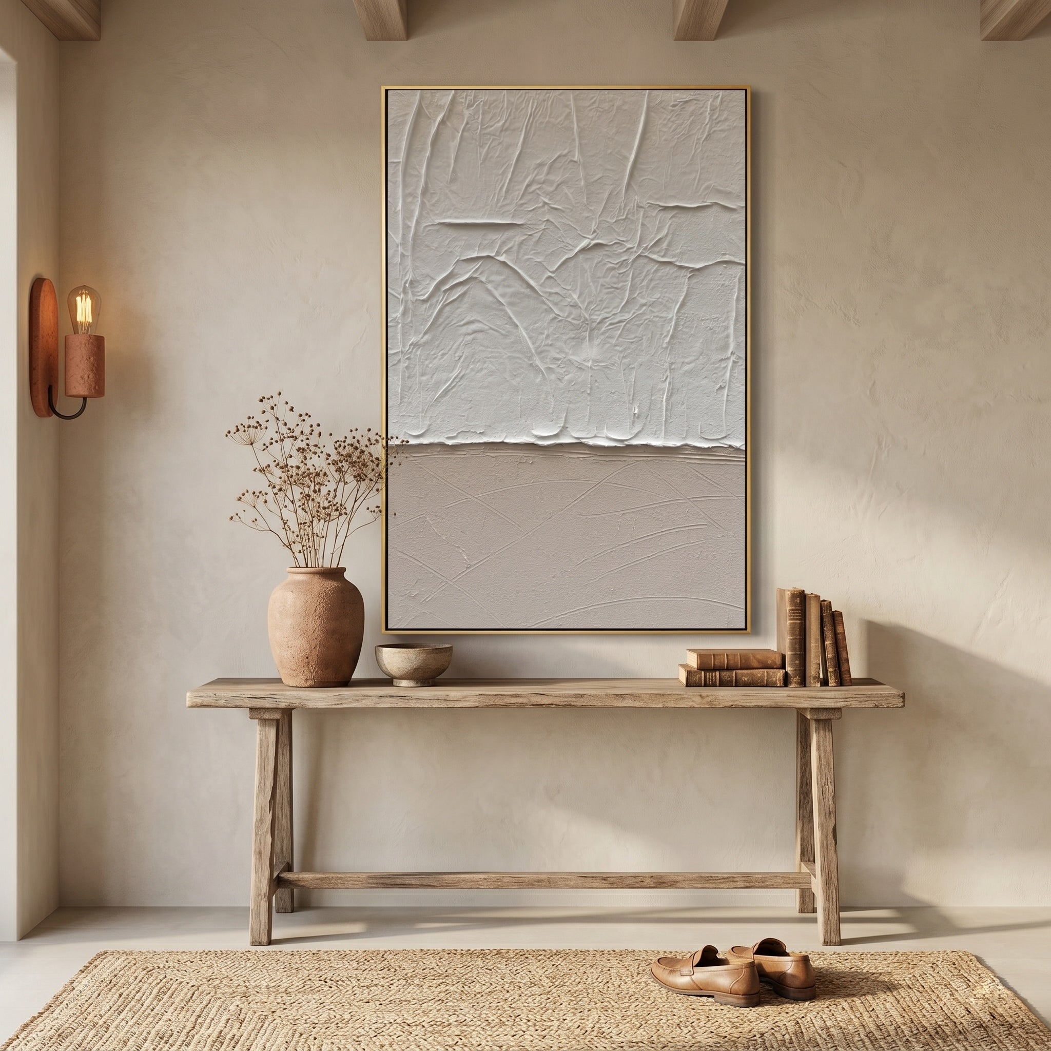 Traces of Time – Wabi-Sabi Earth Tone Heavy Textured Abstract Art | Minimalist Entryway Wall Decor