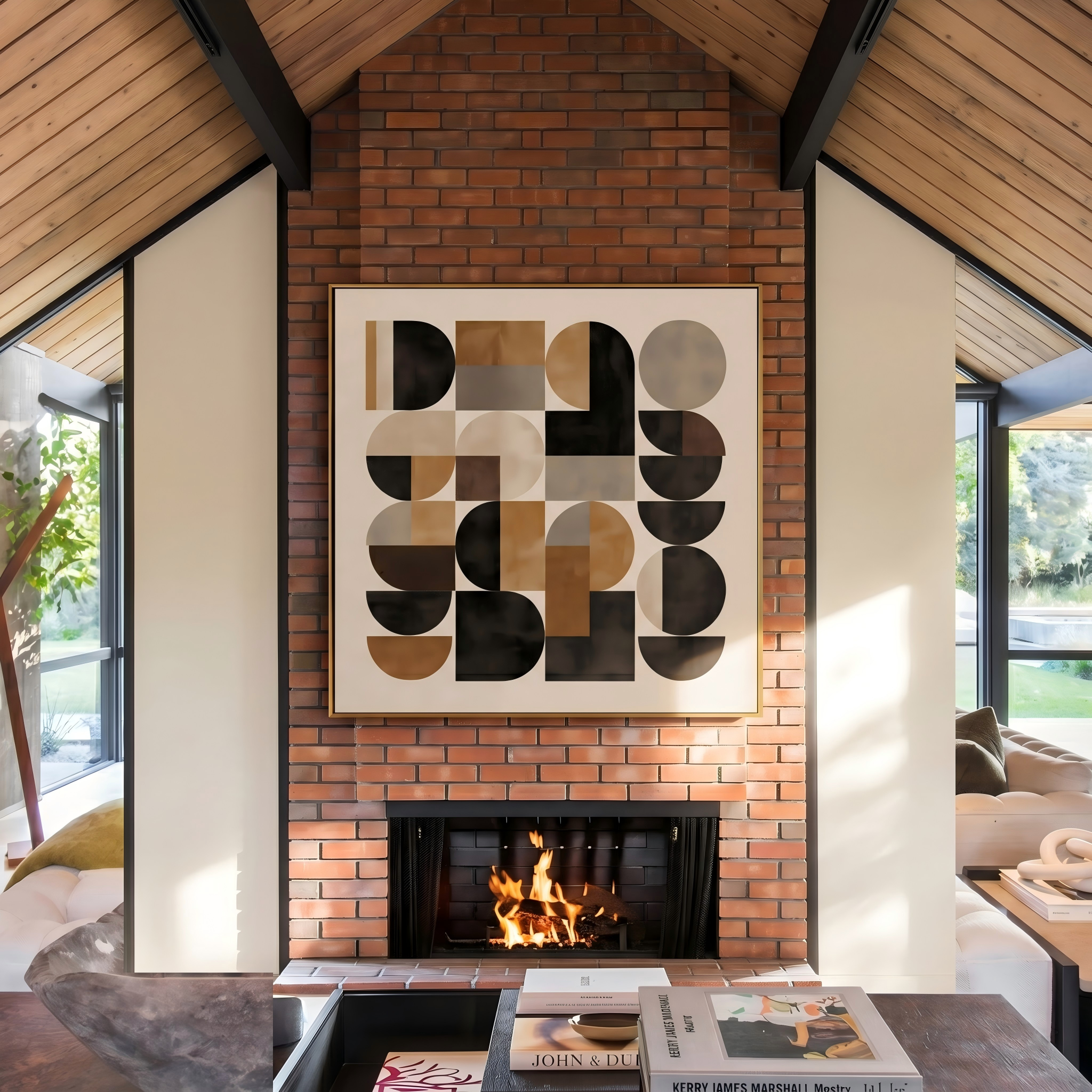 RETRO ECHO – Bauhaus-Inspired Earth-Tone Geometric Abstract Art | Mid-Century Modern Living Room Art