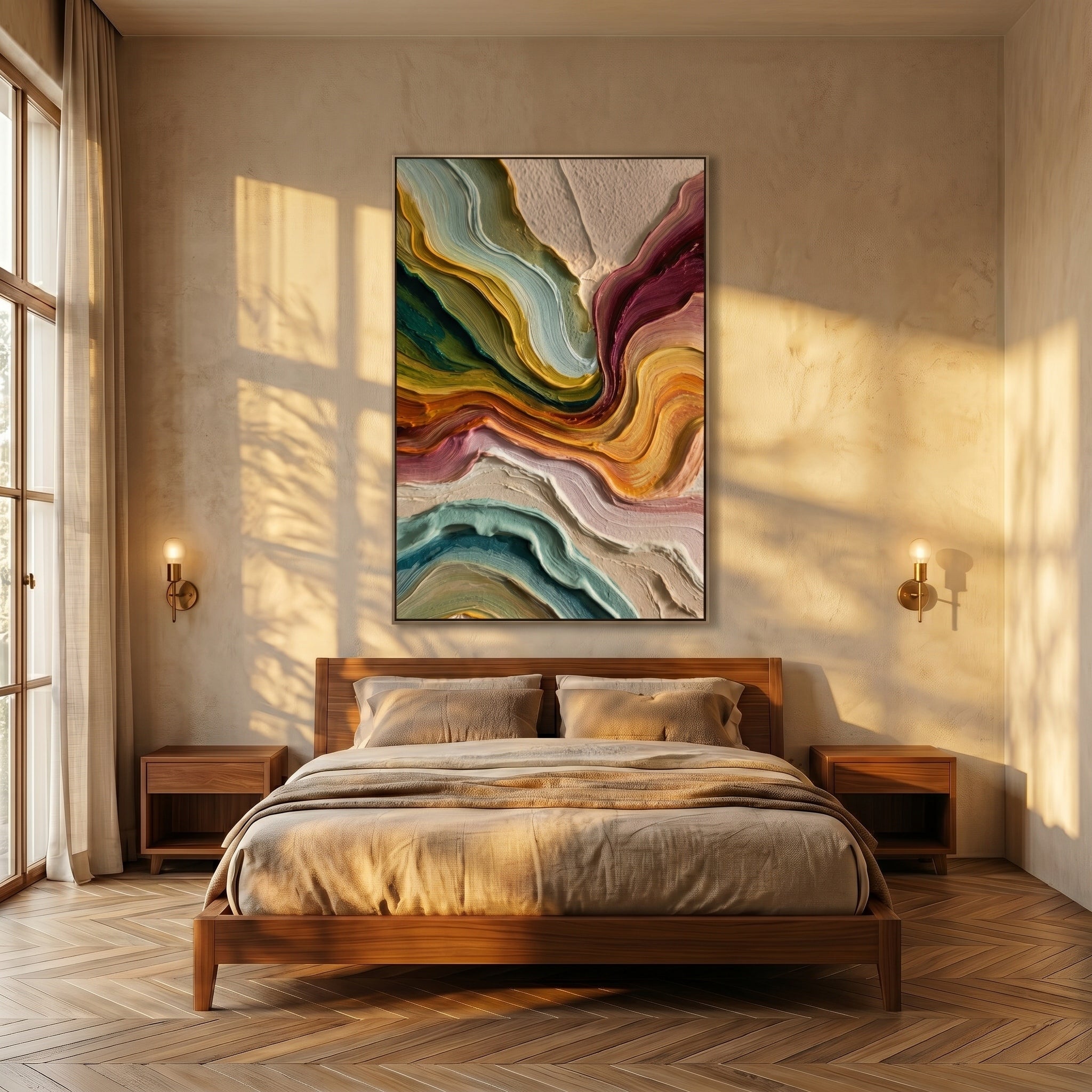 Flowing Canyons – Modern Heavy Texture Abstract Painting | Contemporary Minimalist Living Room Art
