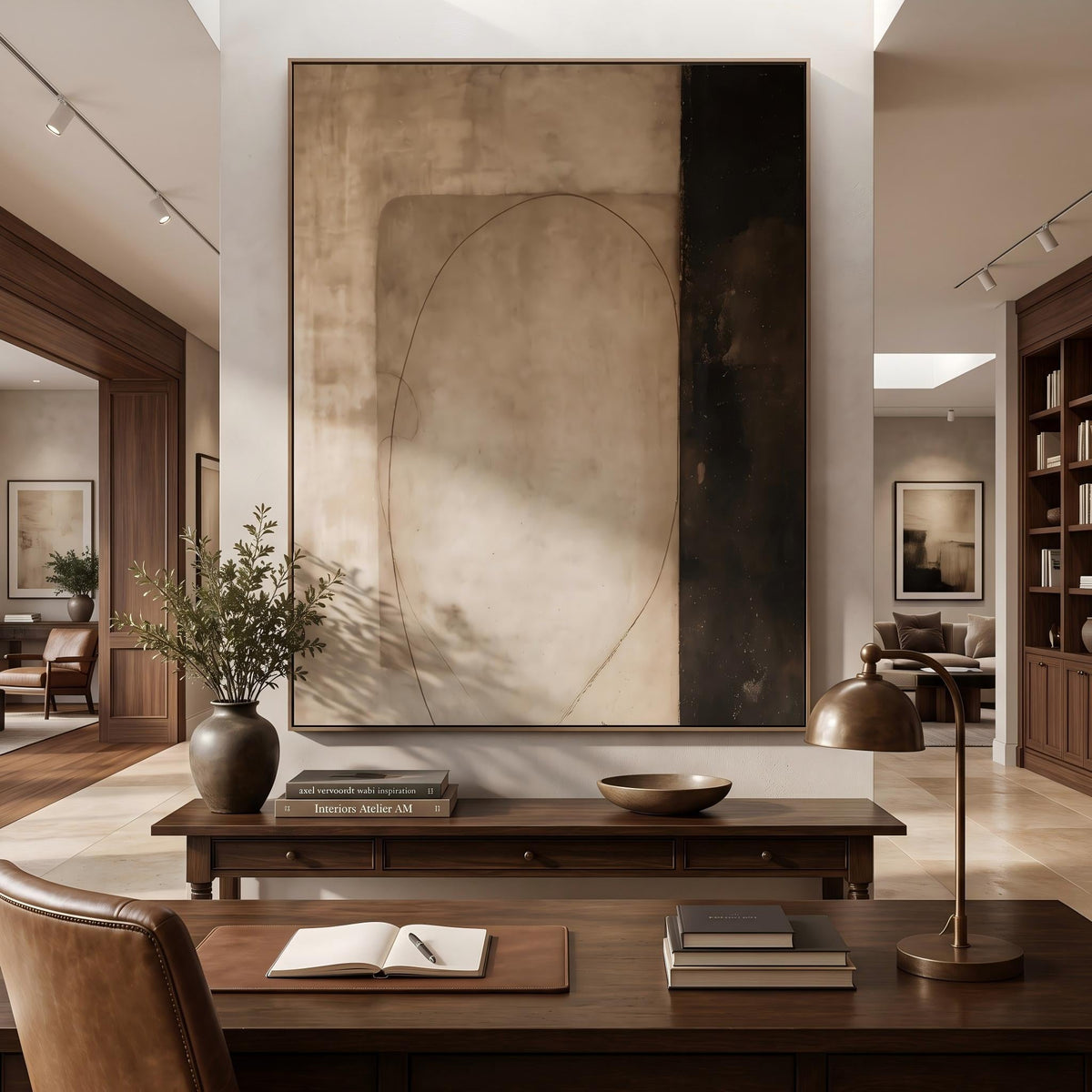 Stone Doorway in Haze – Earth Tone Minimalist Abstract Painting | Wabi-Sabi Vertical Wall Art