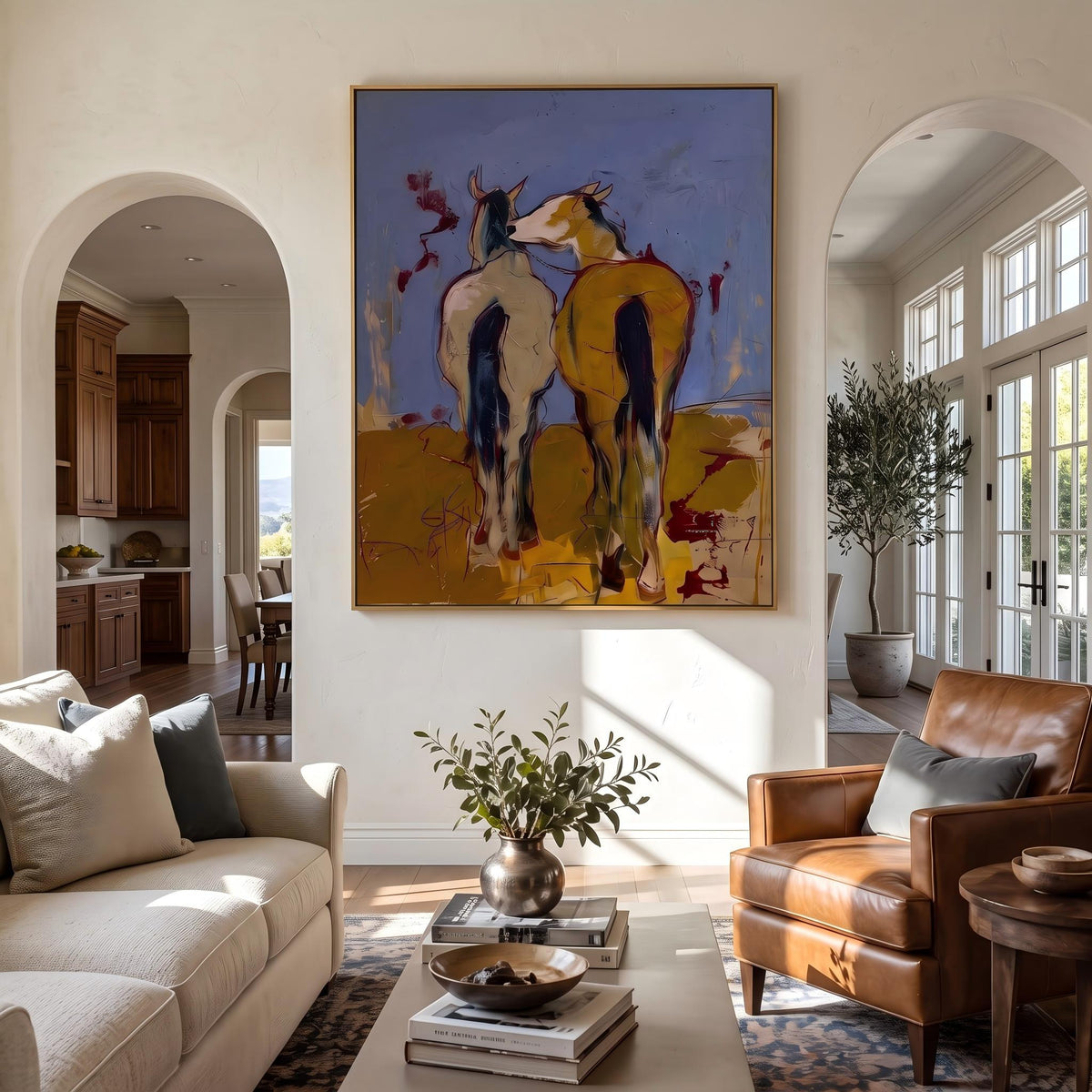 Wild Companions Cross Twilight – Pop Art Western Riders Painting | Colorful Vertical Wall Art