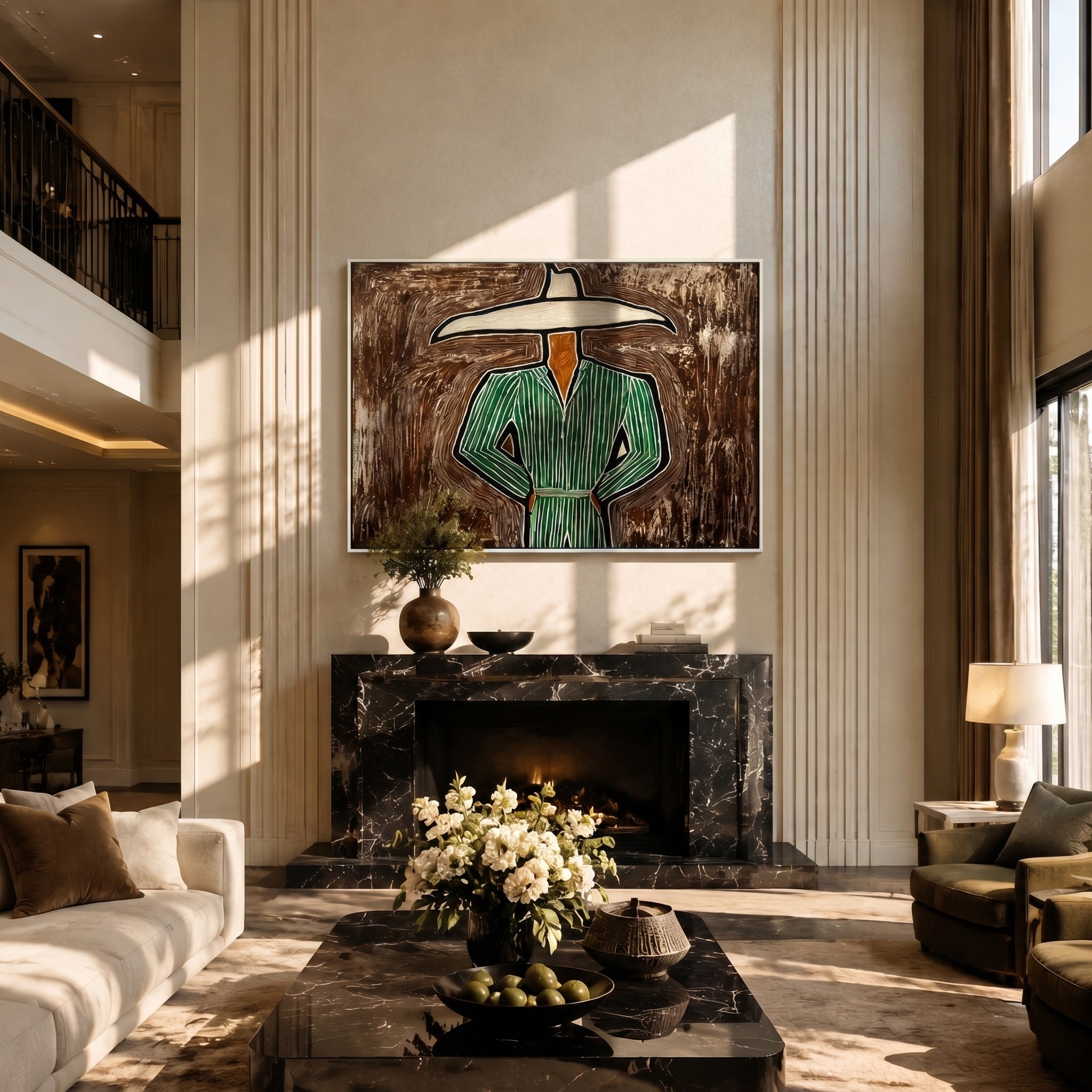 The Wild Domain – Modern Emerald Green Striped Cowboy Painting | Rustic Avant-Garde Hallway Art