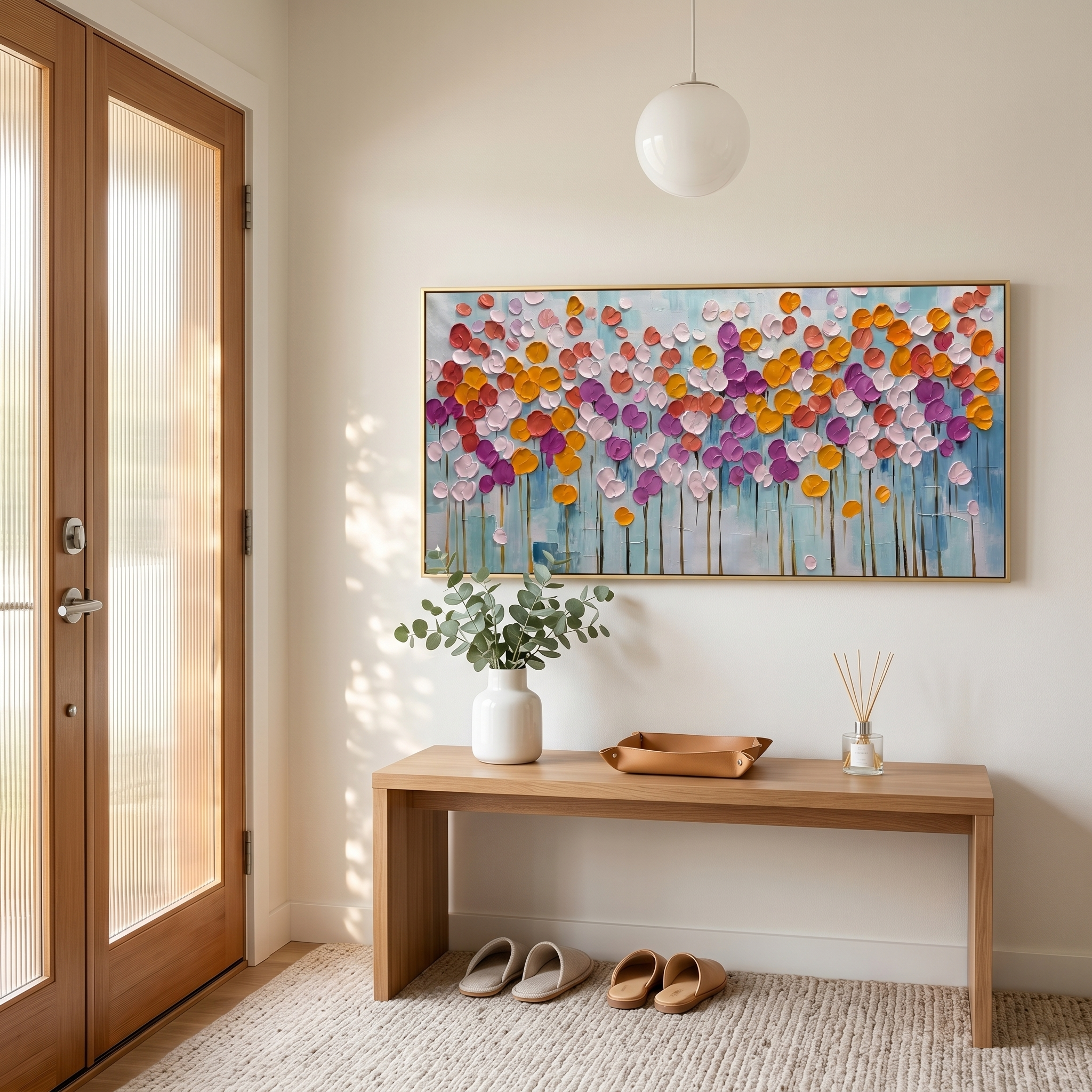 Vibrant Bloom – Modern Heavy Impasto Multicolored Abstract | Healing Living Room Horizontal Wall Art
