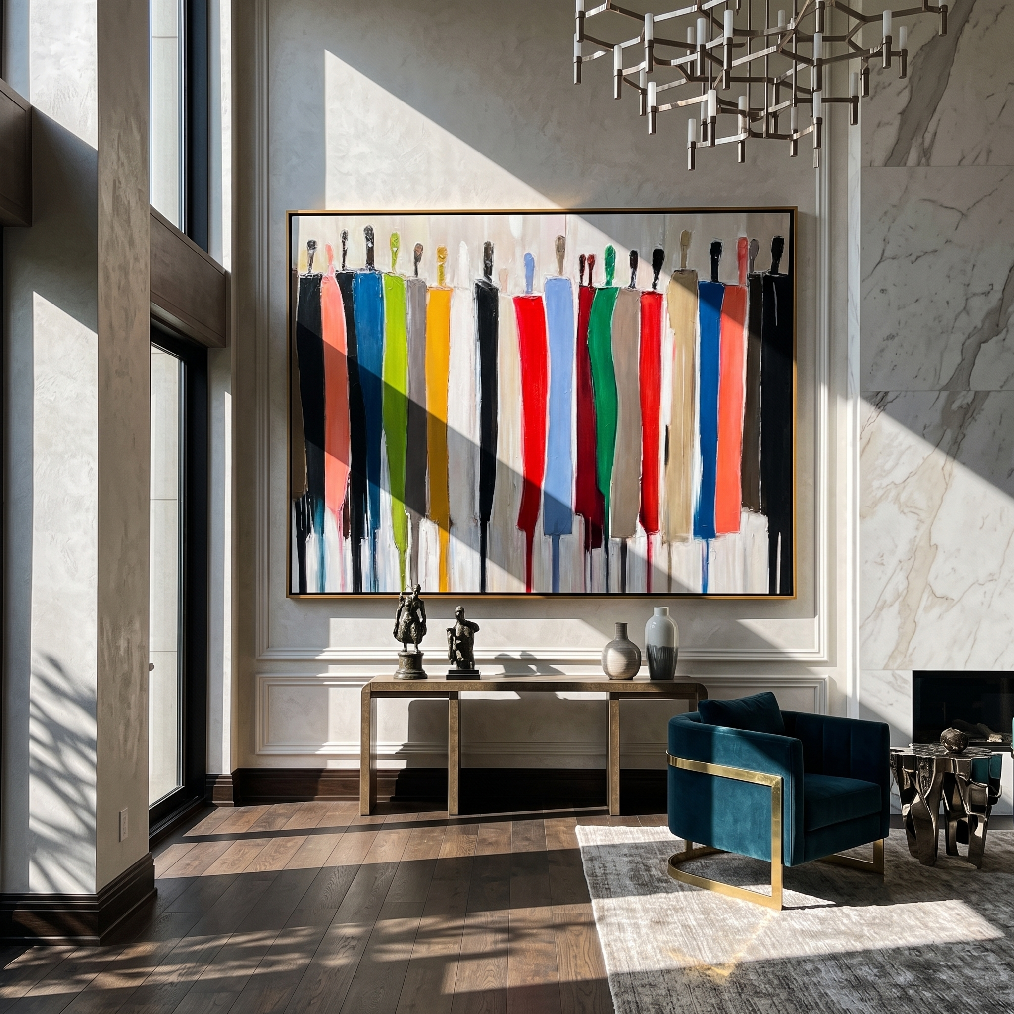 Collective Spirit – Hand-Painted Multicolored Abstract Crowd Portrait Painting | Bold Expressionist Living Room & Dining Room Art