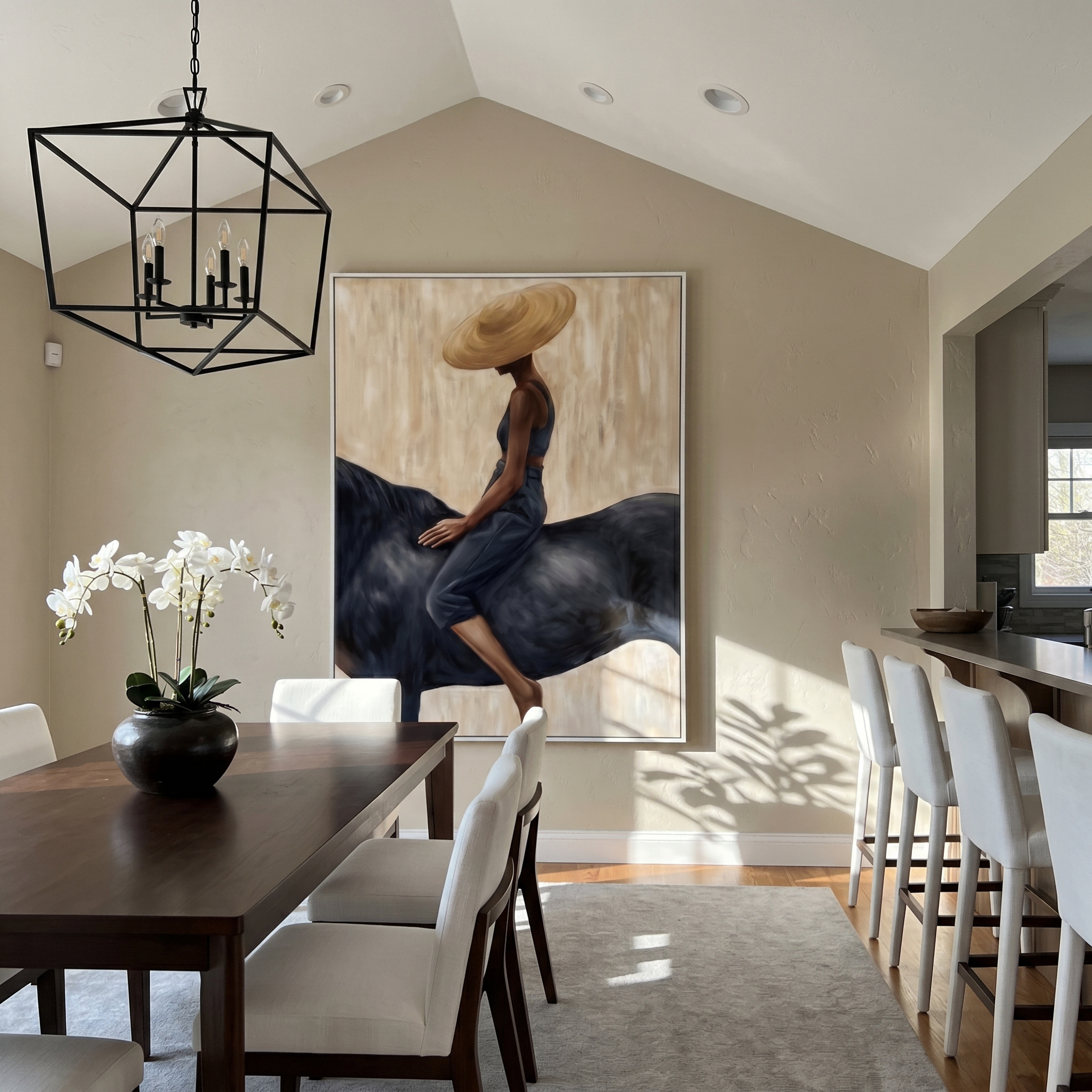 Grace in the Wild - Modern Fashion Black Horse & Woman Painting | Luxury Minimalist Living Room Art