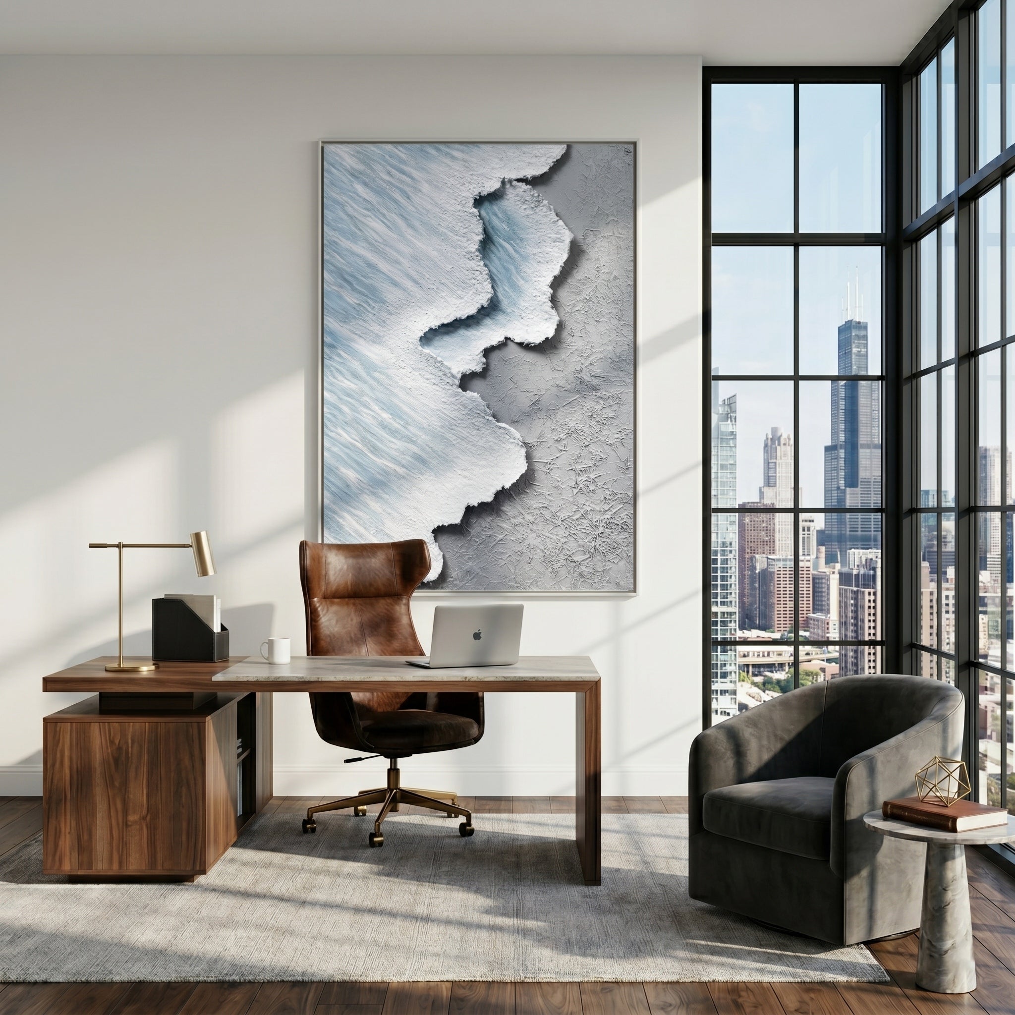Glacial Tide – Modern Impasto Textured Painting | Creative Wabi-Sabi Shoreline Entryway Art