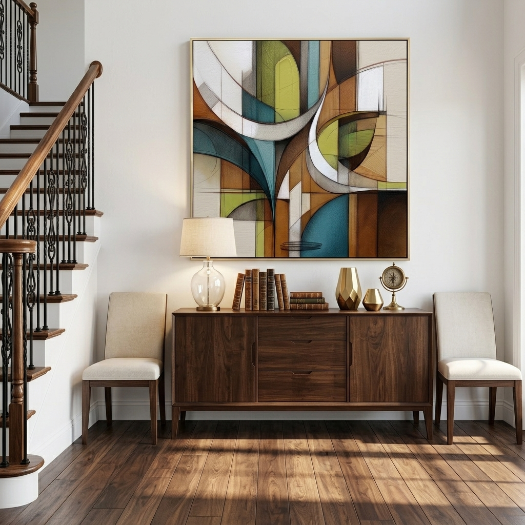 Rational Arcs – Mid-Century Modern Geometric Abstract Canvas | Retro Elegance Hallway Art