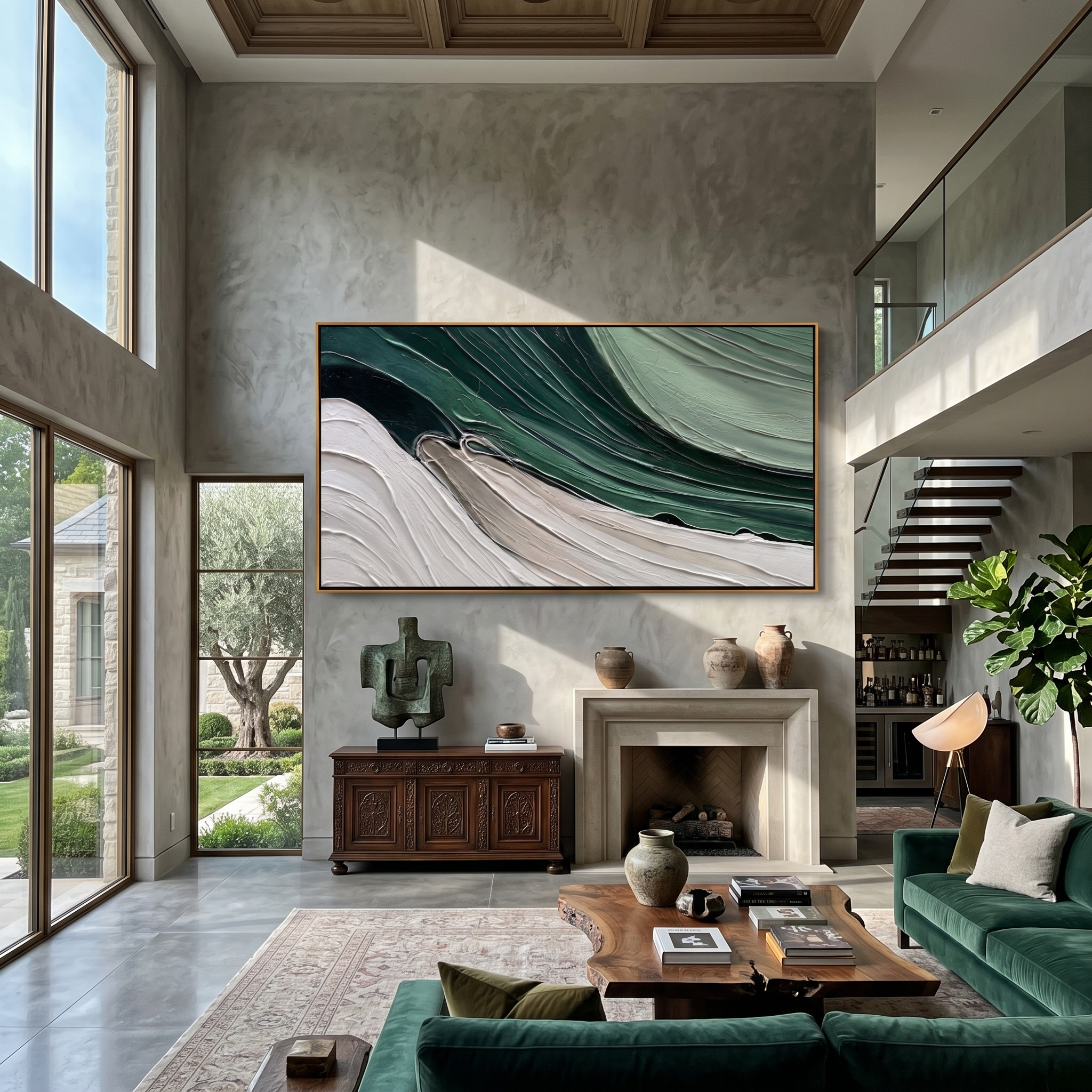 Verdant Flow – Modern Minimalist Forest Green Texture Canvas | Abstract Living Room Wall Art