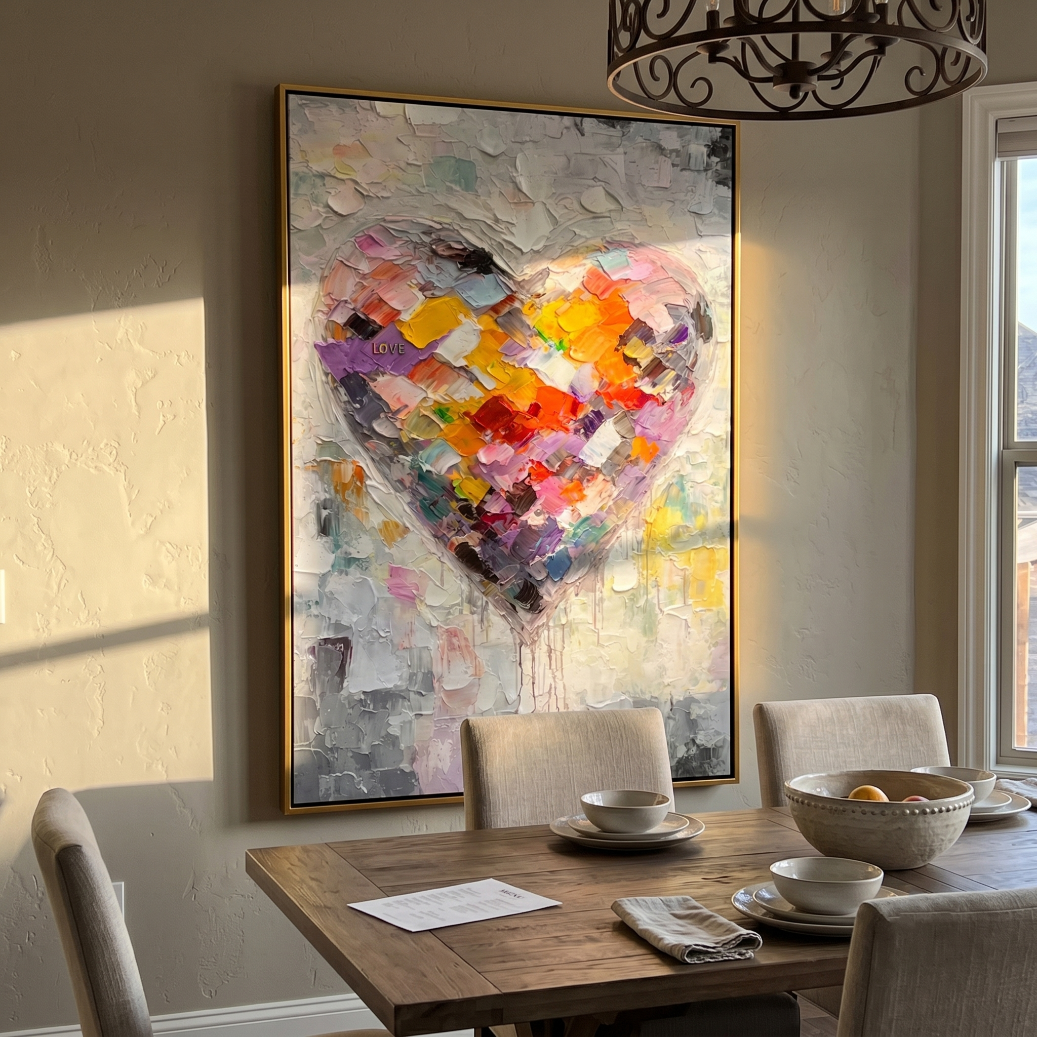 Vibrant Heartbeat – Modern Heavy Impasto Heart Painting | Contemporary Colorful Living Room Art