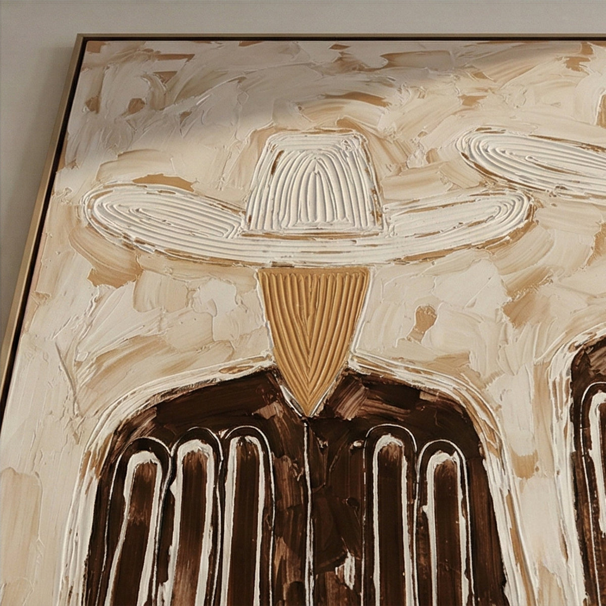 Three Hats in Linen – Textured Three Cowboy Painting | Neutral Horizontal Western Wall Art