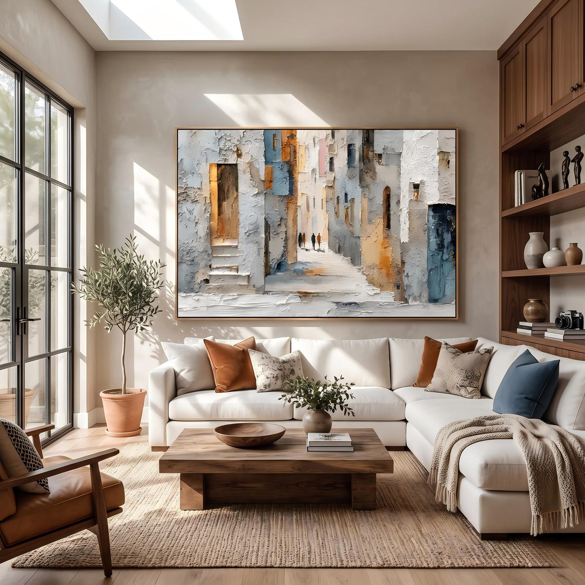 Sunlit Passage Through Town – European Street Painting | Impressionist Horizontal Wall Art