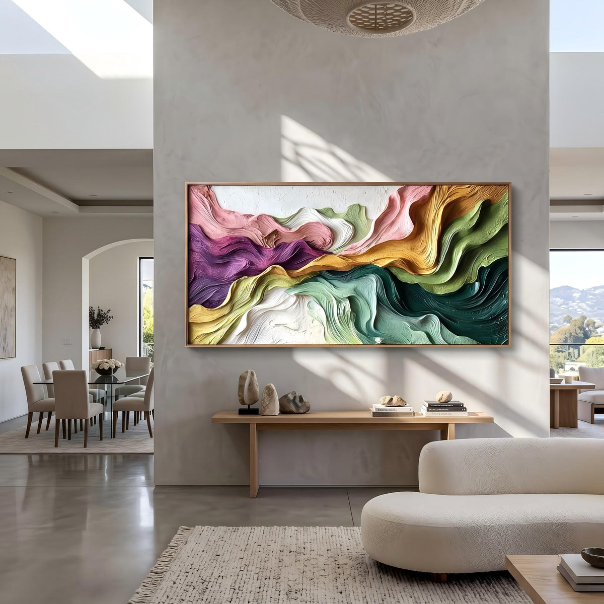Prismatic Valley Current – Multicolor Flowing Abstract Painting | Contemporary Horizontal Wall Art