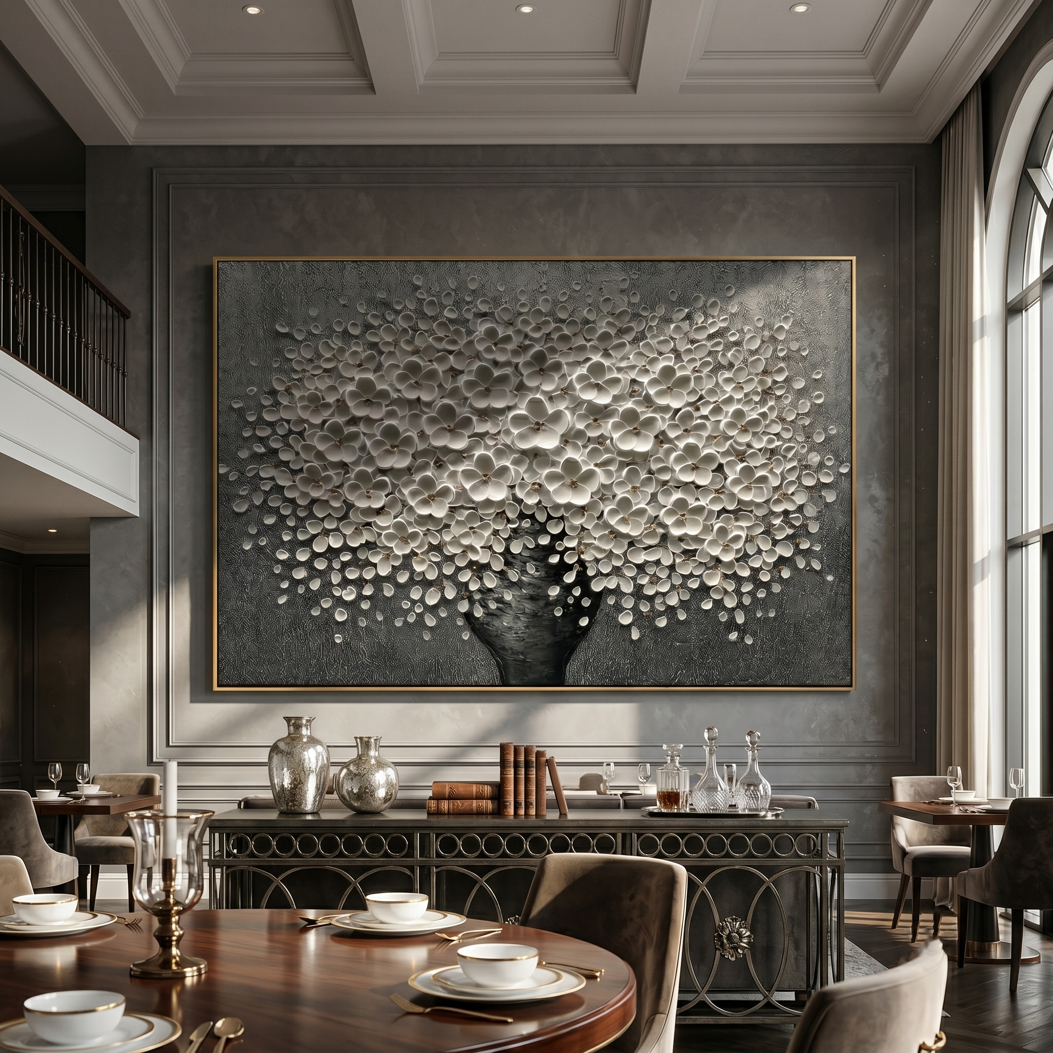 Stellar Abundance – Modern Heavy Impasto Floral Vase Painting | Luxury Horizontal Living Room Art