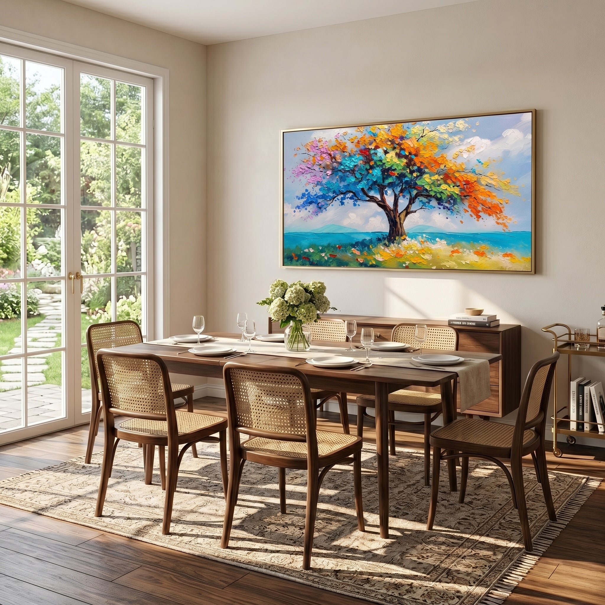 Colors of Life – Modern Impasto Colorful Tree of Life Landscape | Vibrant Living Room Wall Art