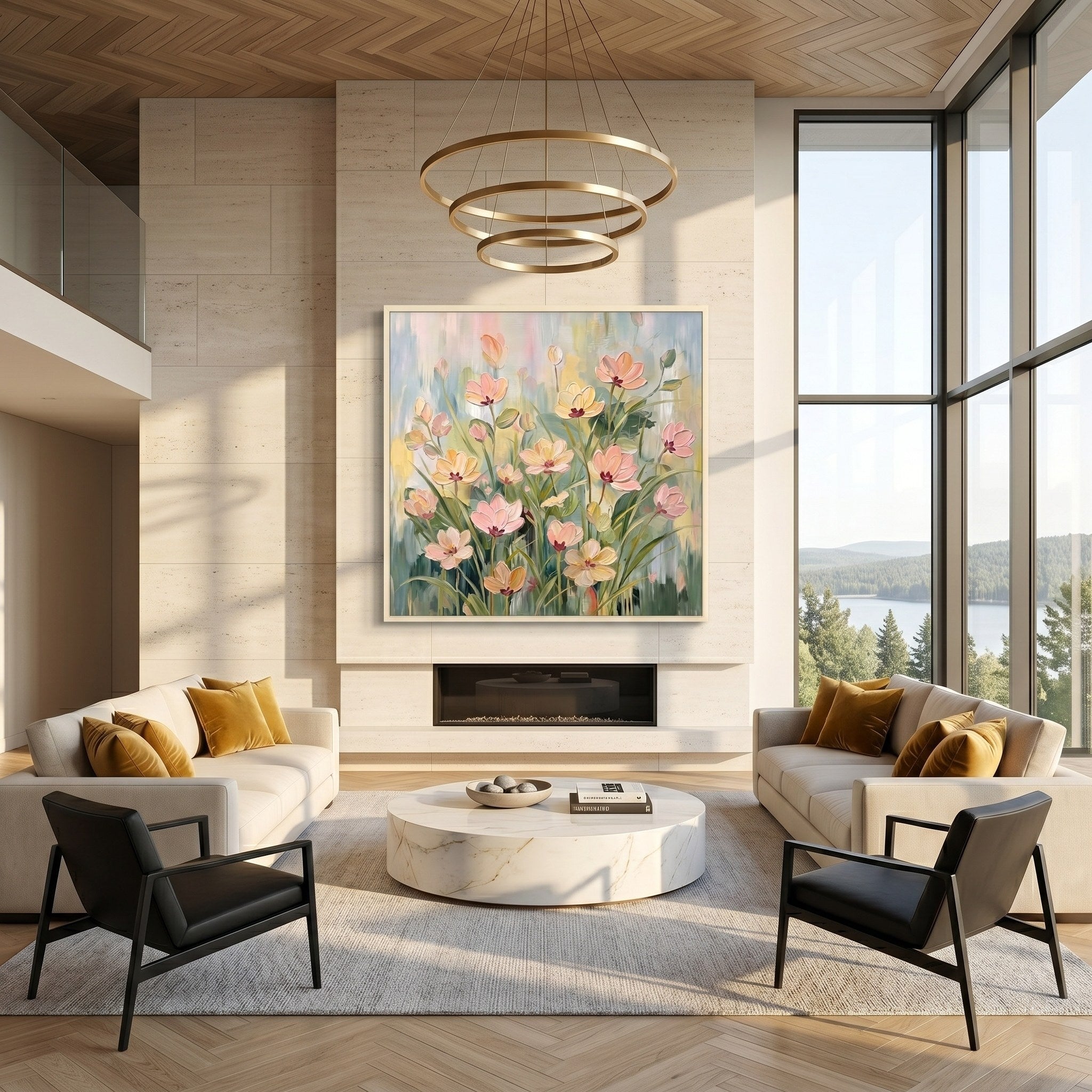 Velvet Bloom – Impasto Floral Oil Painting | Cream-Style Textured Hallway Wall Art