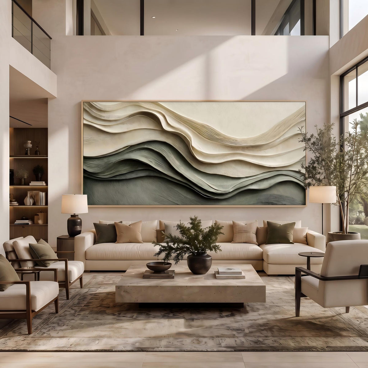 Shadow Ridges in Motion – Gray Black Layered Abstract Painting | Textured Horizontal Wall Art