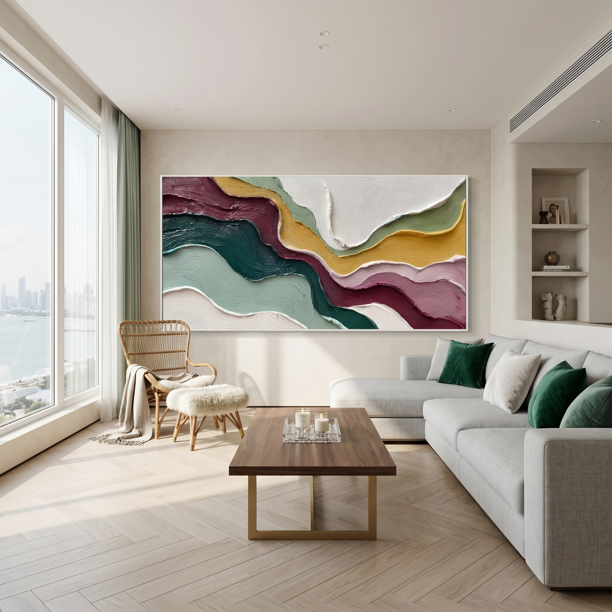Rhythms of Nature – Modern Abstract Impasto Painting | Large Horizontal Wabi-Sabi Living Room Art