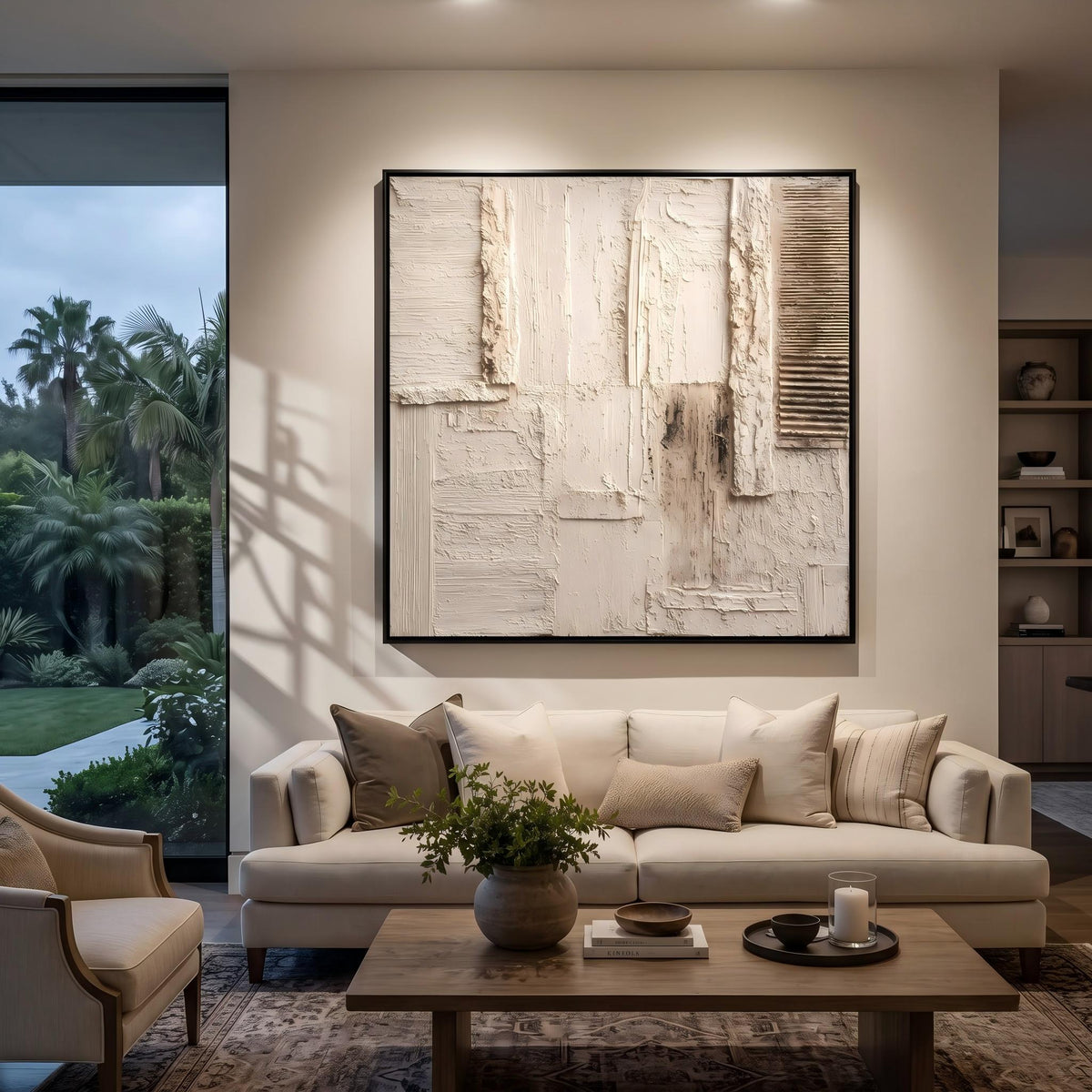 Ivory Grid in Silence – White Beige Geometric Painting | Textured Square Wall Art