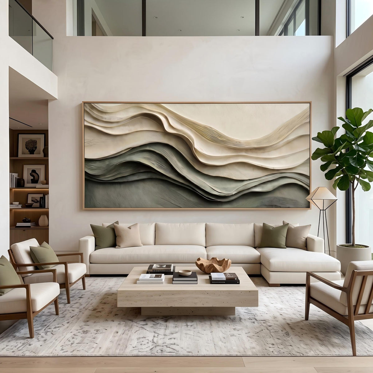 Shadow Ridges in Motion – Gray Black Layered Abstract Painting | Textured Horizontal Wall Art