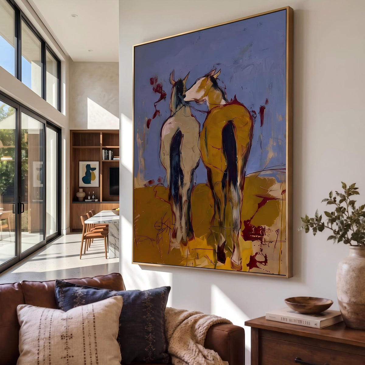 Wild Companions Cross Twilight – Pop Art Western Riders Painting | Colorful Vertical Wall Art