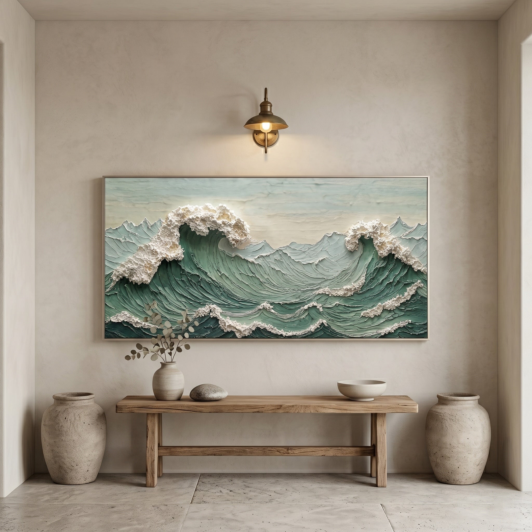 The Awakening Surge – Modern Heavy Impasto Painting | Creative Wabi-Sabi Sea Wave Living Room Art