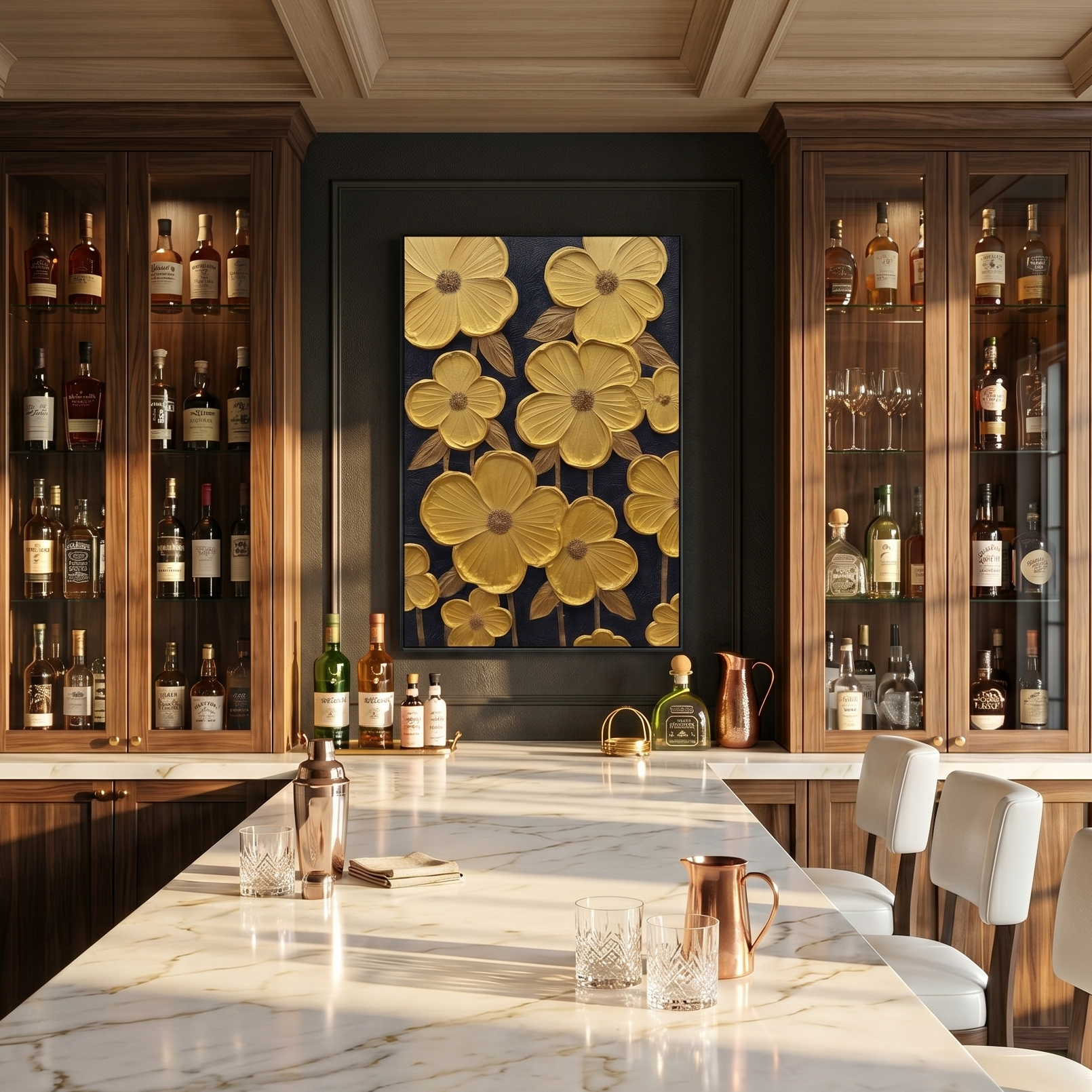 Gilded Age – Modern Luxury 3D Sculpted Gold Flowers | Black & Gold Contrast Entryway Wall Art