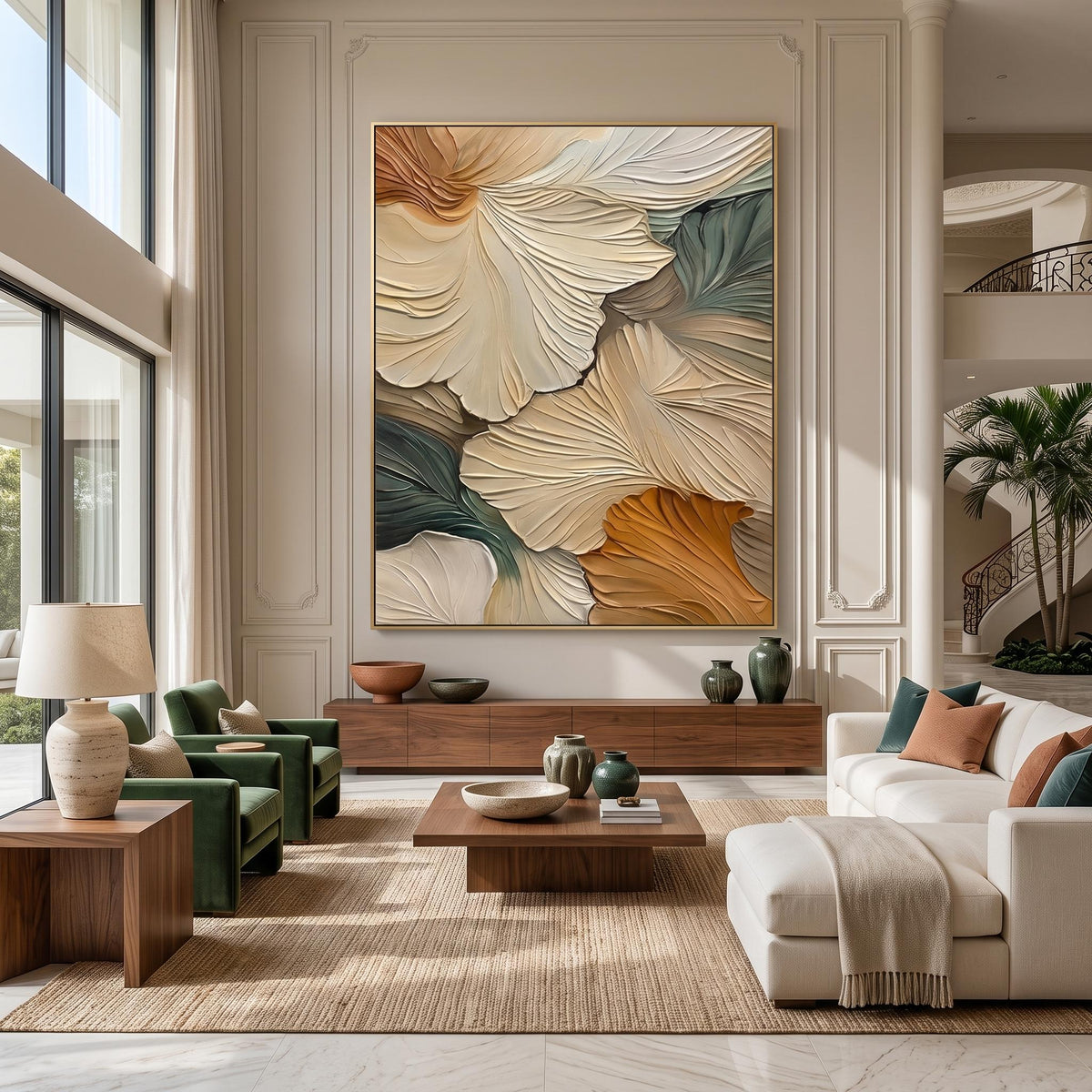 Ginkgo Leaves in Drift – Blue Gold Botanical Abstract Painting | Textured Vertical Wall Art