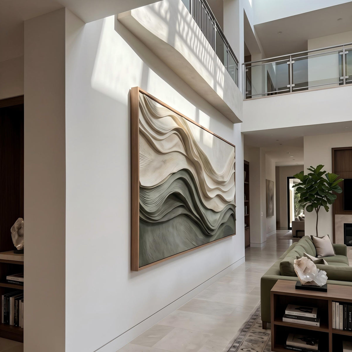 Shadow Ridges in Motion – Gray Black Layered Abstract Painting | Textured Horizontal Wall Art