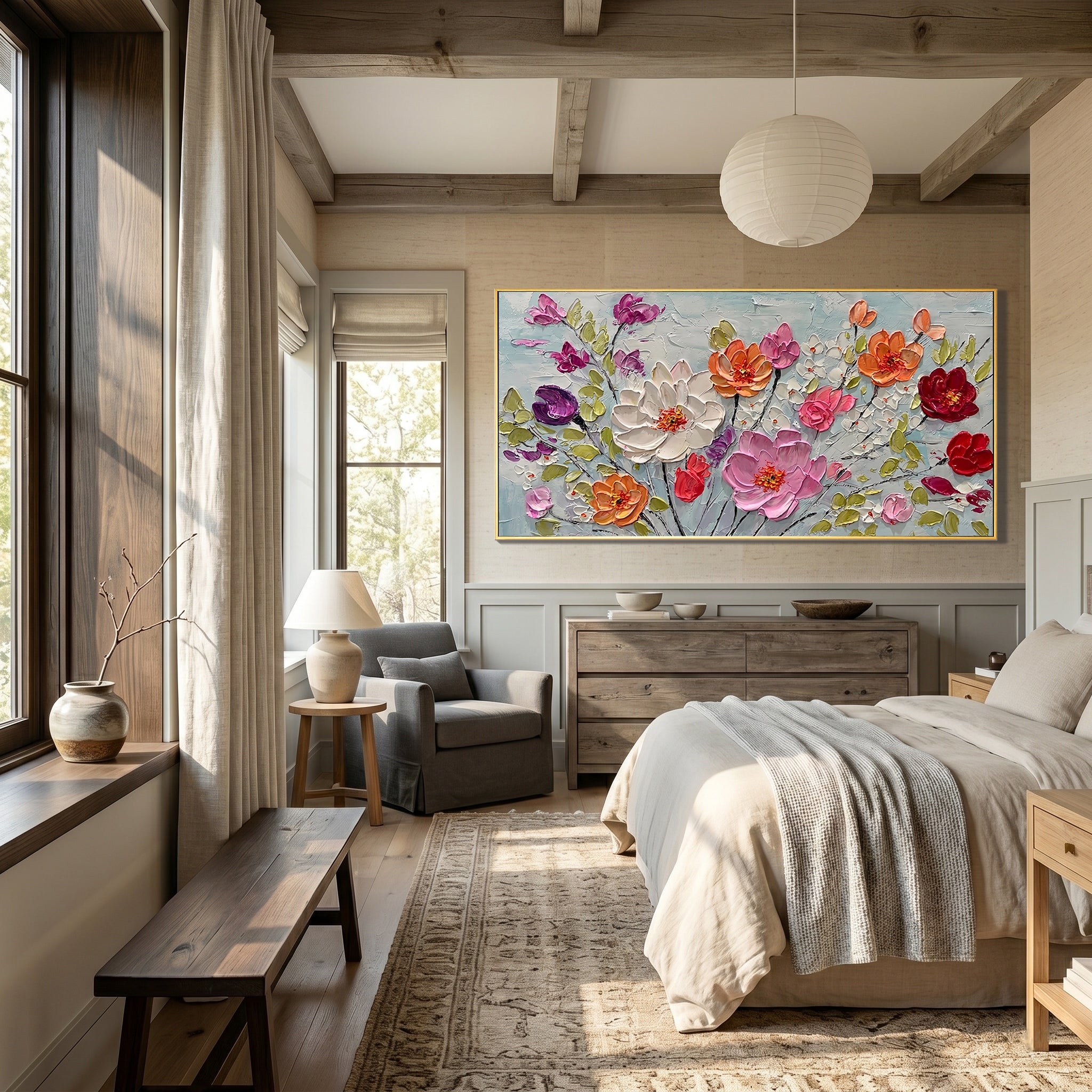 Midsummer Radiance – Modern Impasto Floral Painting | Vibrant Colorful Living Room Wall Art