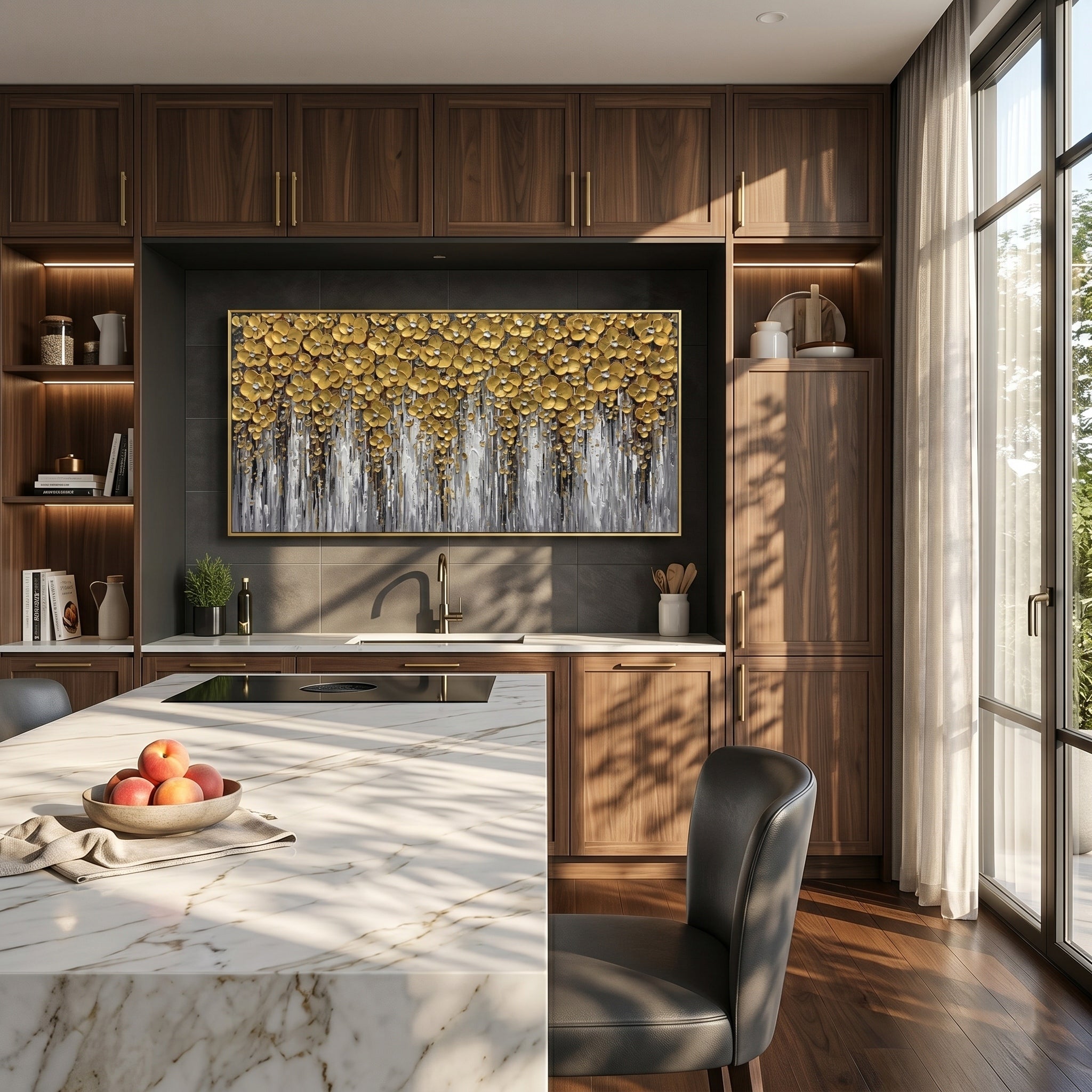 Golden Symphony – Modern 3D Relief Floral Oil Painting | Luxury Heavy Impasto Living Room Art