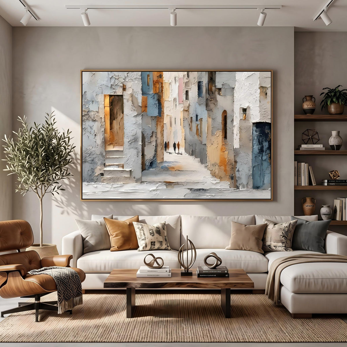 Sunlit Passage Through Town – European Street Painting | Impressionist Horizontal Wall Art