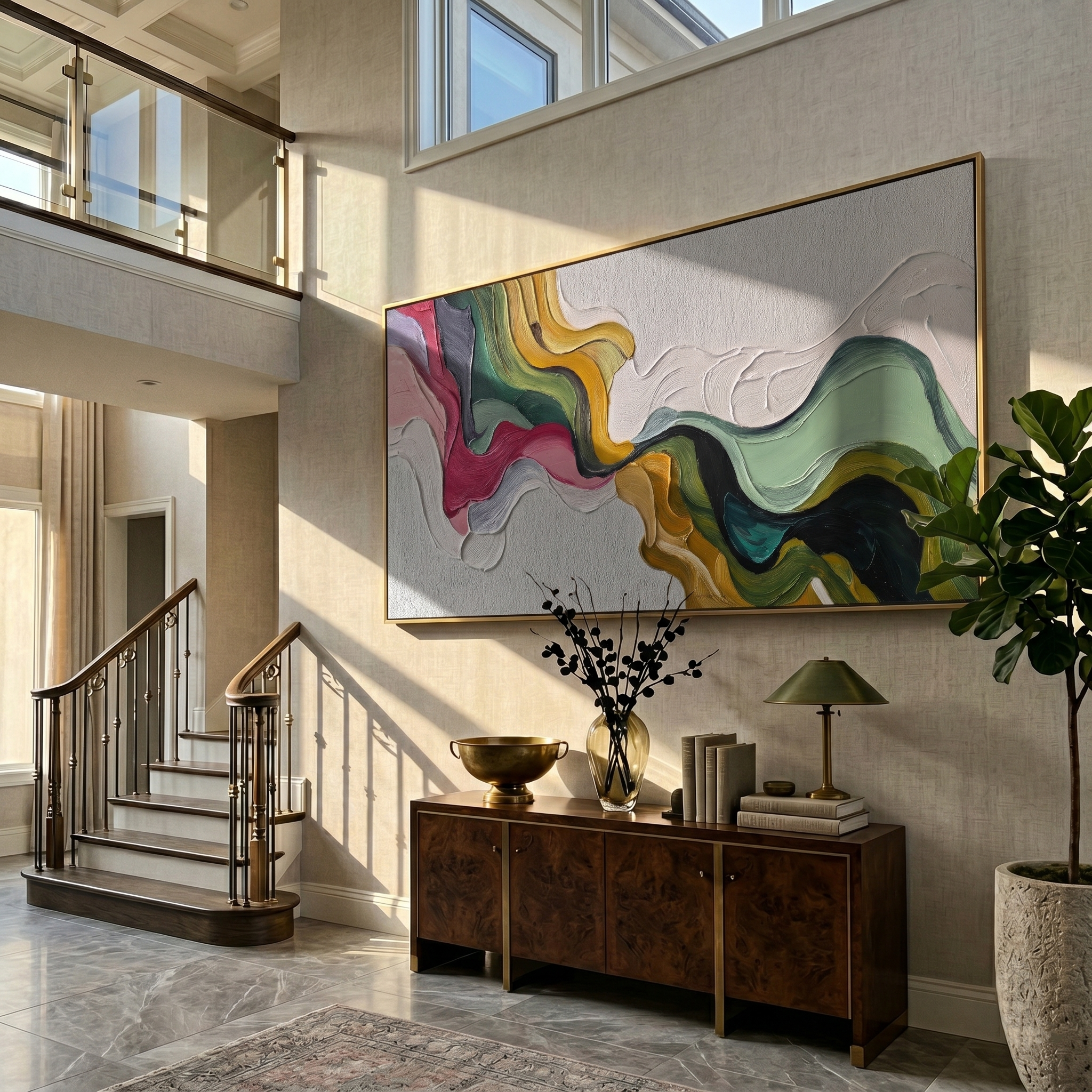 Earth's Veins – Modern Sculptural Texture Abstract Painting | Wabi-Sabi Vintage Green Entryway Wall Art