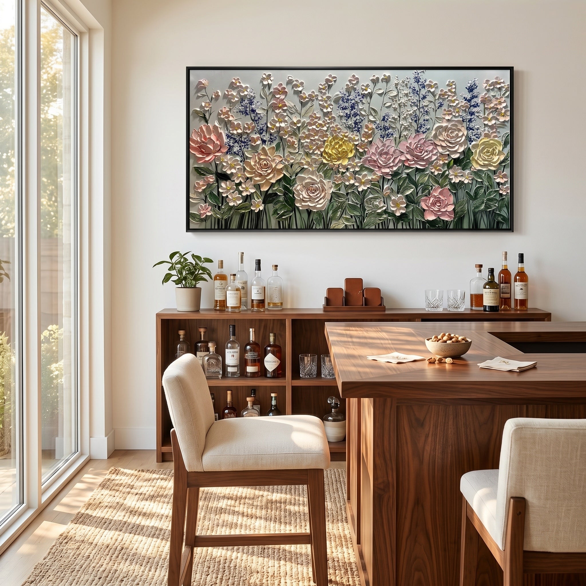 Pastel Dreamscape – Modern Impasto Pastel Garden Canvas | Romantic Living Room Wall Art