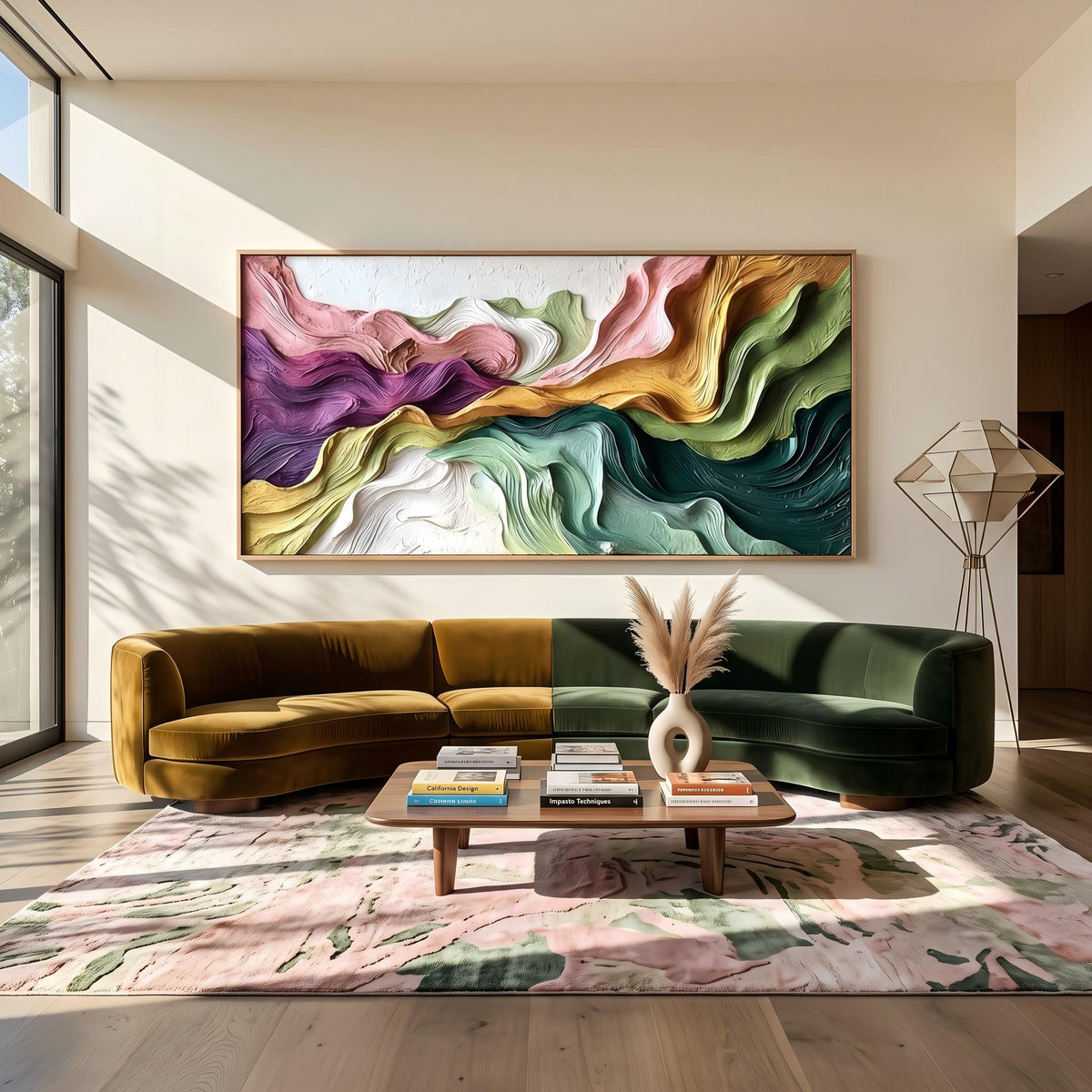 Prismatic Valley Current – Multicolor Flowing Abstract Painting | Contemporary Horizontal Wall Art