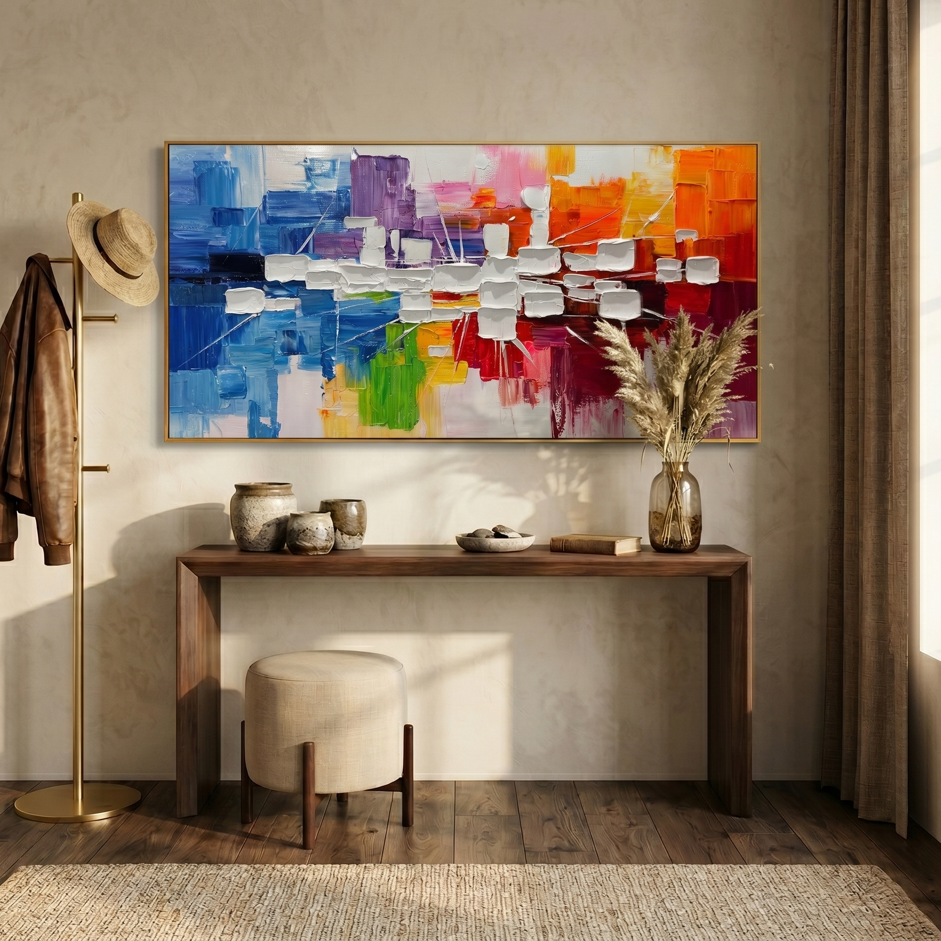 Vibrant Rhythm – Modern Colorful Impasto Abstract Canvas | Energetic Living Room Wall Art