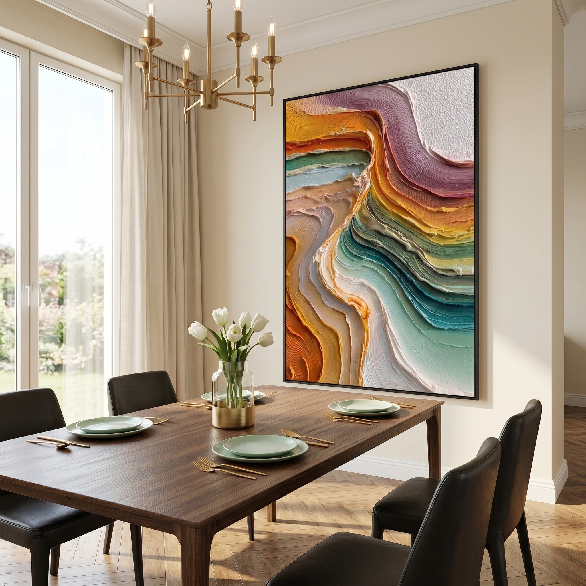 Luminous Veins – Wabi-sabi Heavy Impasto Abstract Painting | Contemporary Minimalist Living Room Art