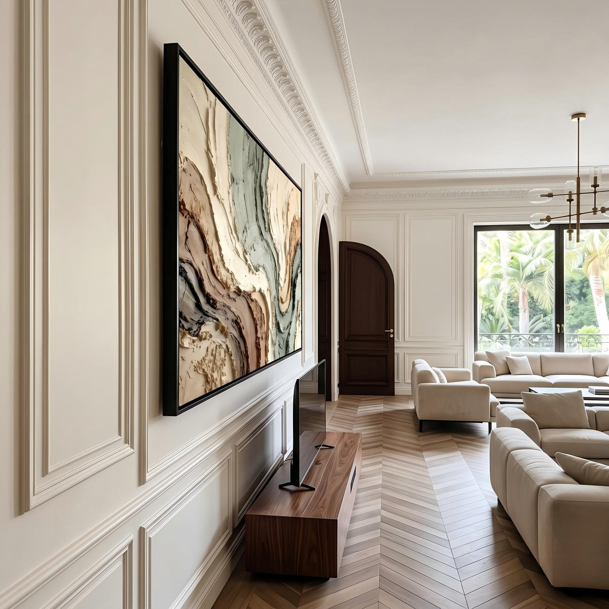 Earth Currents Unfold – Green Brown Layered Abstract Painting | Wabi-Sabi Horizontal Wall Art