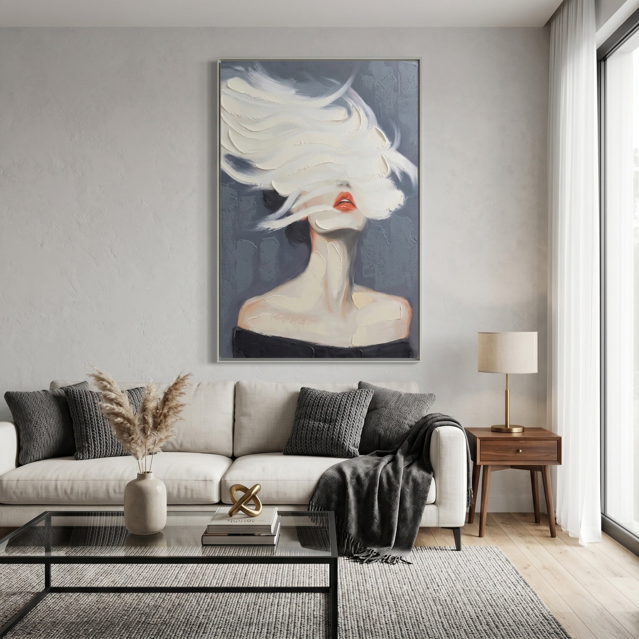 Whispers of the Wind – Modern Surrealist Heavy Impasto Portrait | Avant-Garde Minimalist Wall Art