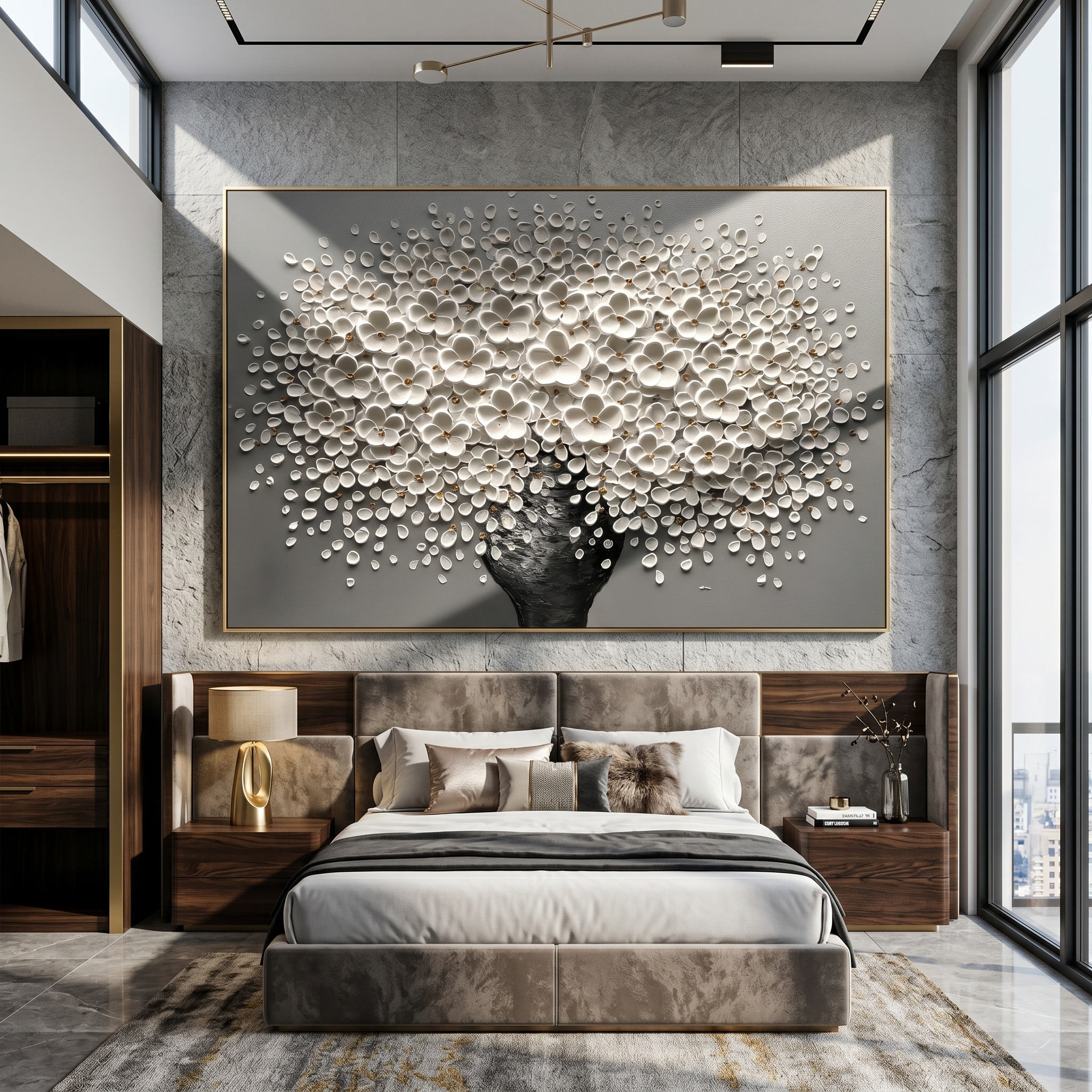 Stellar Abundance – Modern Heavy Impasto Floral Vase Painting | Luxury Horizontal Living Room Art