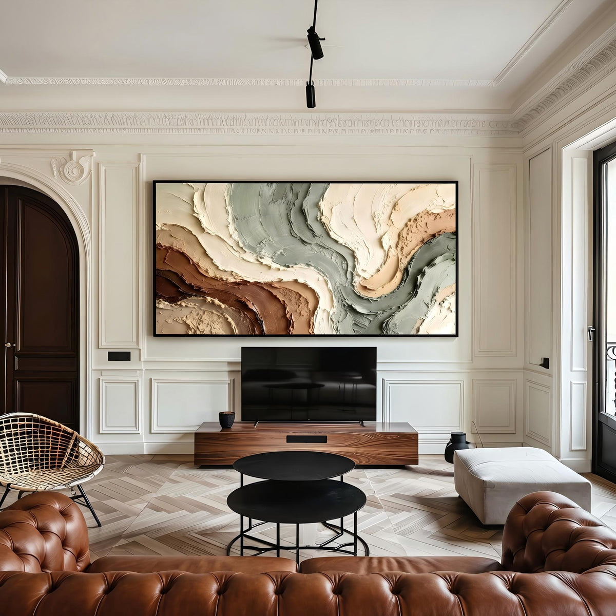 Earth Currents Unfold – Green Brown Layered Abstract Painting | Wabi-Sabi Horizontal Wall Art