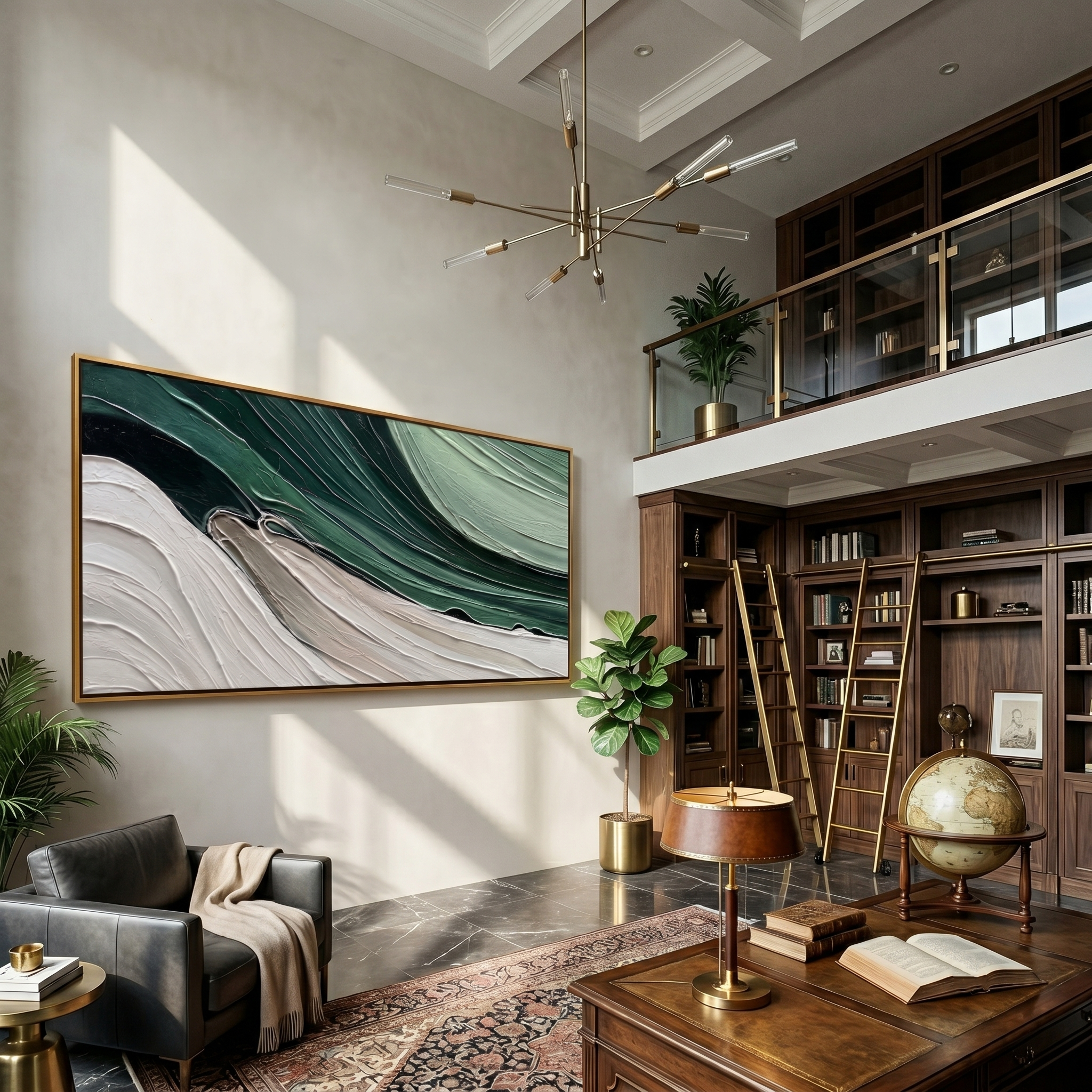 Verdant Flow – Modern Minimalist Forest Green Texture Canvas | Abstract Living Room Wall Art